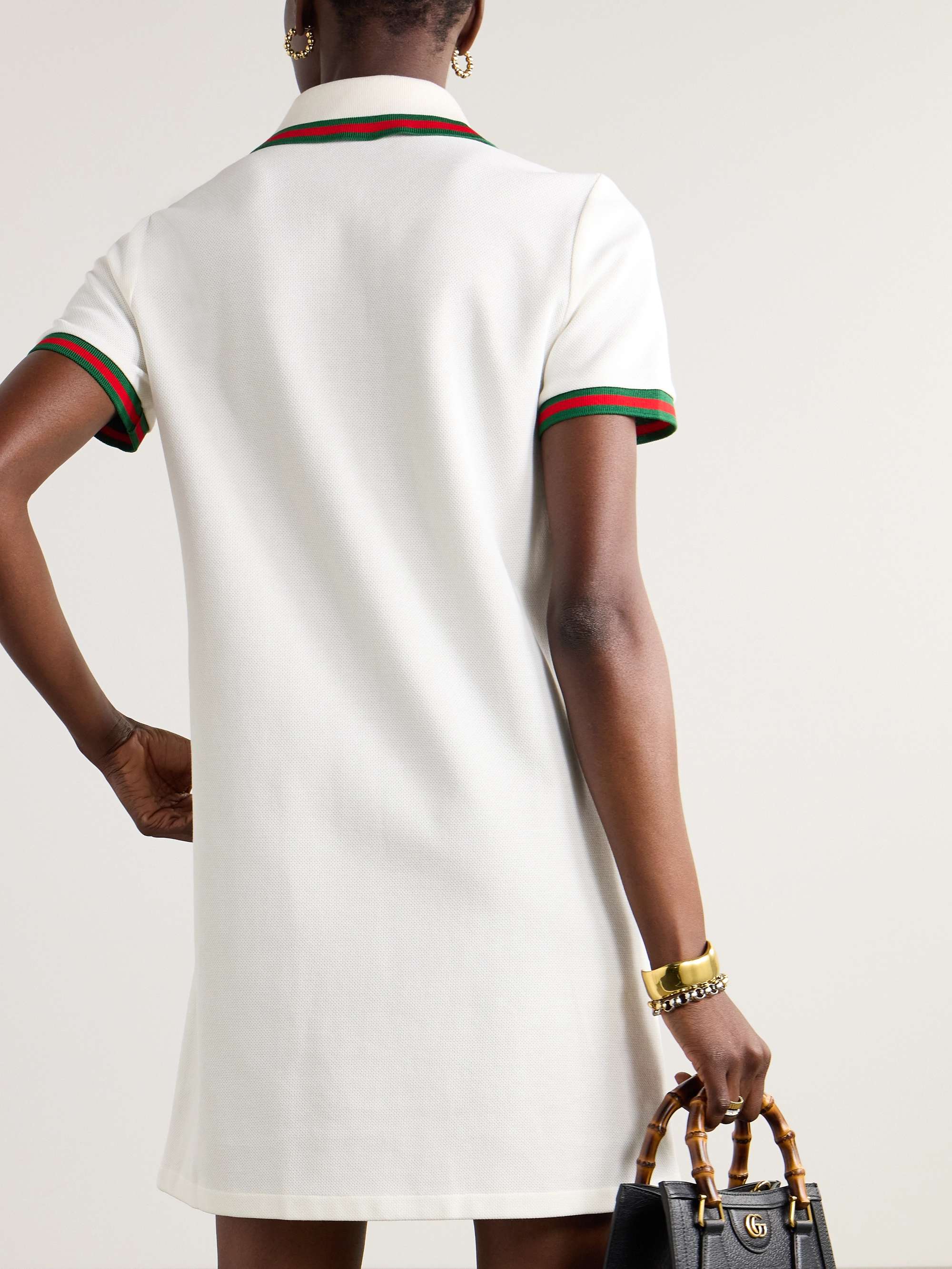 Embroidered webbing-trimmed cotton-piqué mini dress view
