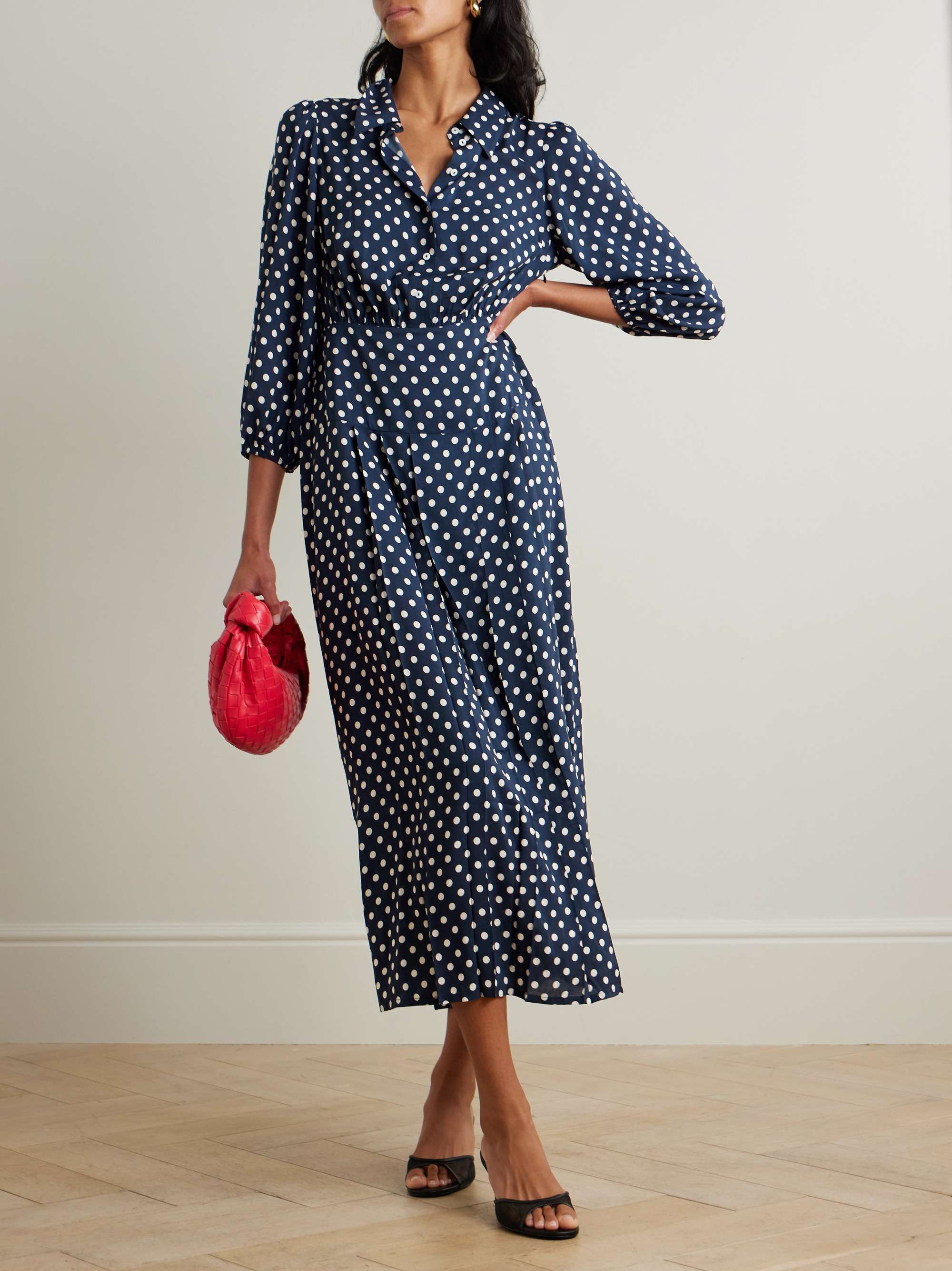 Polka-dot crepe de chine midi shirt dress view