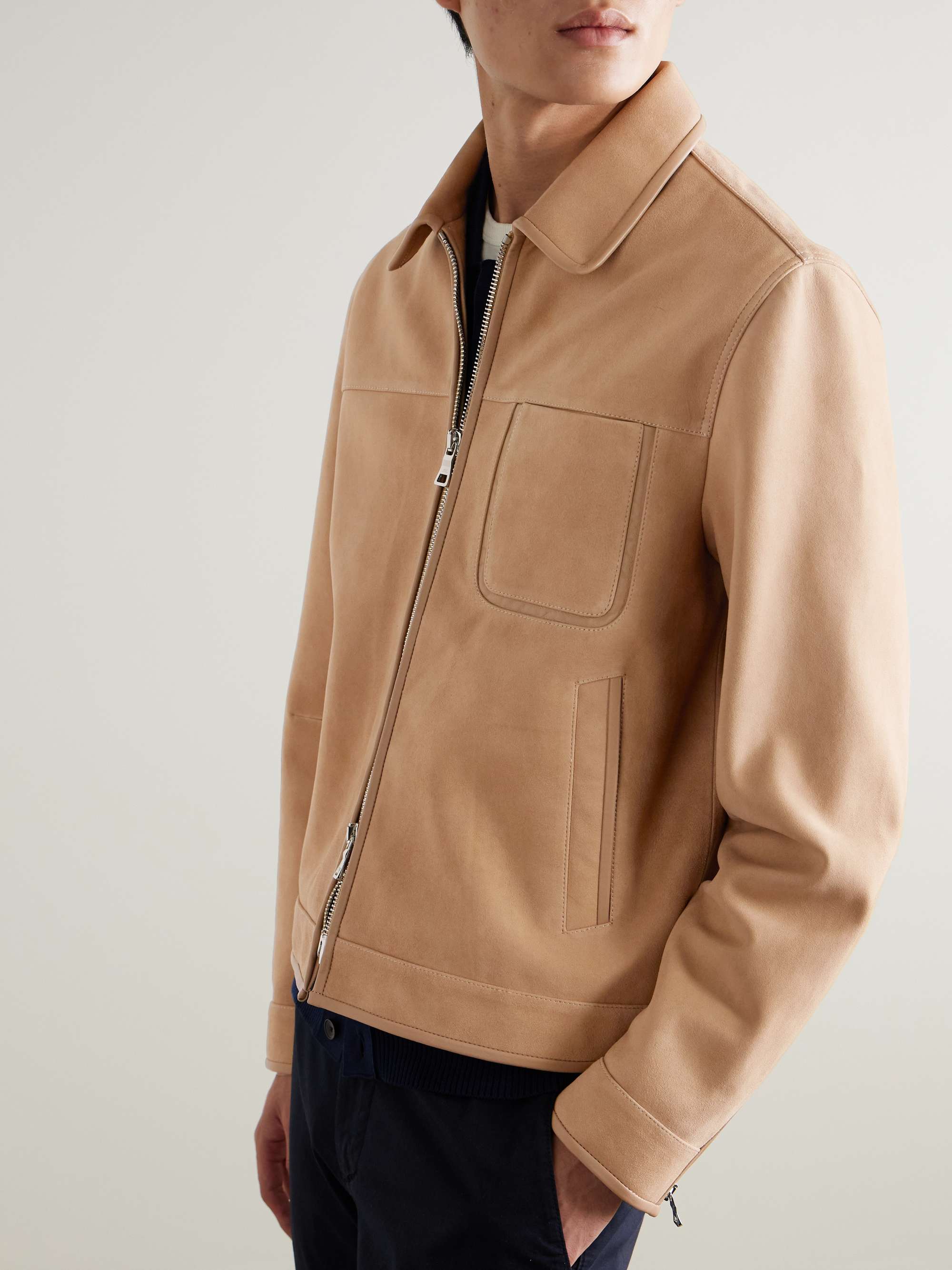 Panelled Leather-Trimmed Suede Jacket view