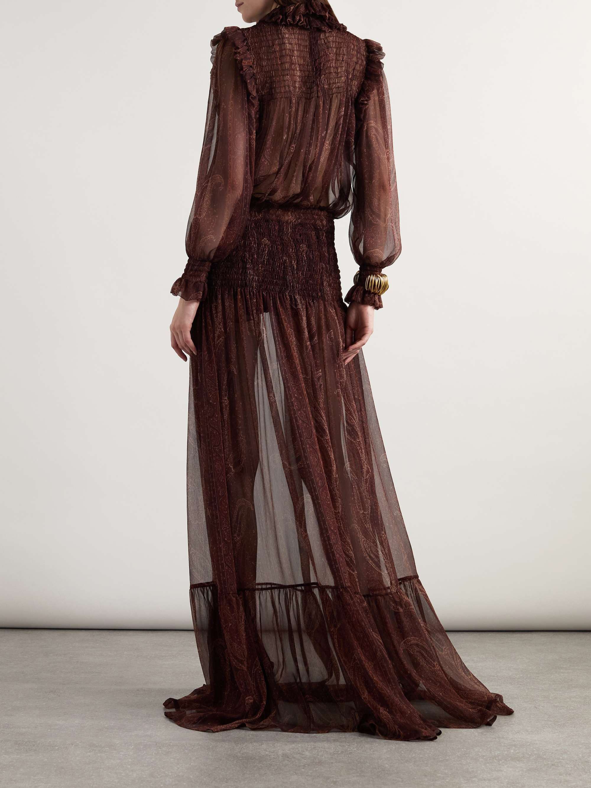 Shirred paisley-print silk-chiffon maxi dress view