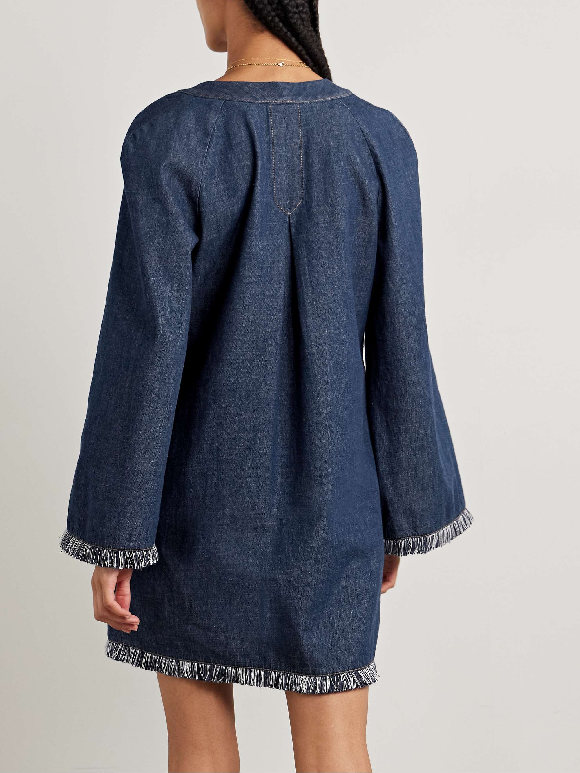 Rhiannon tie-detailed frayed denim mini dress view