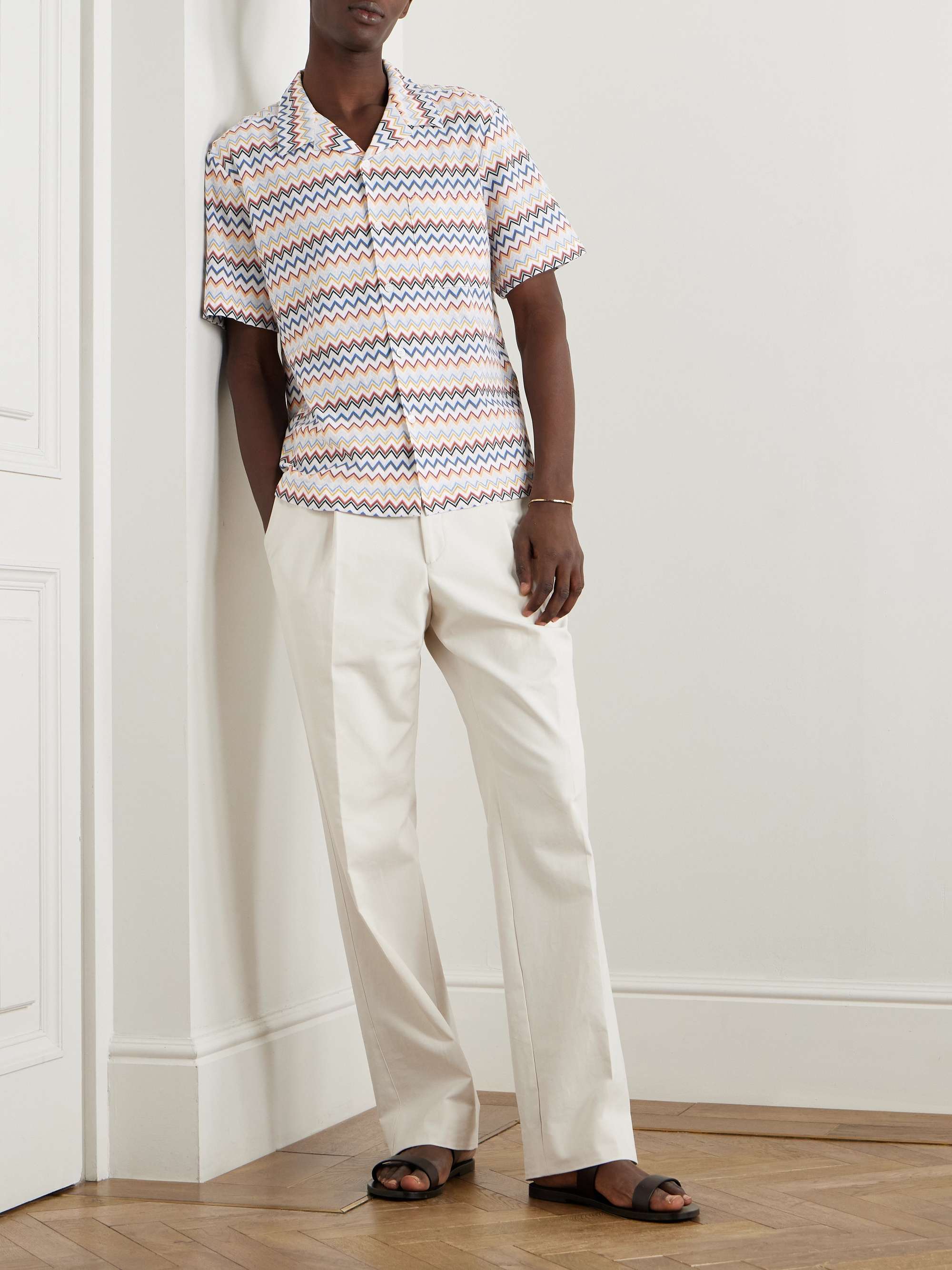 Camp-Collar Crochet-Knit Cotton Shirt view