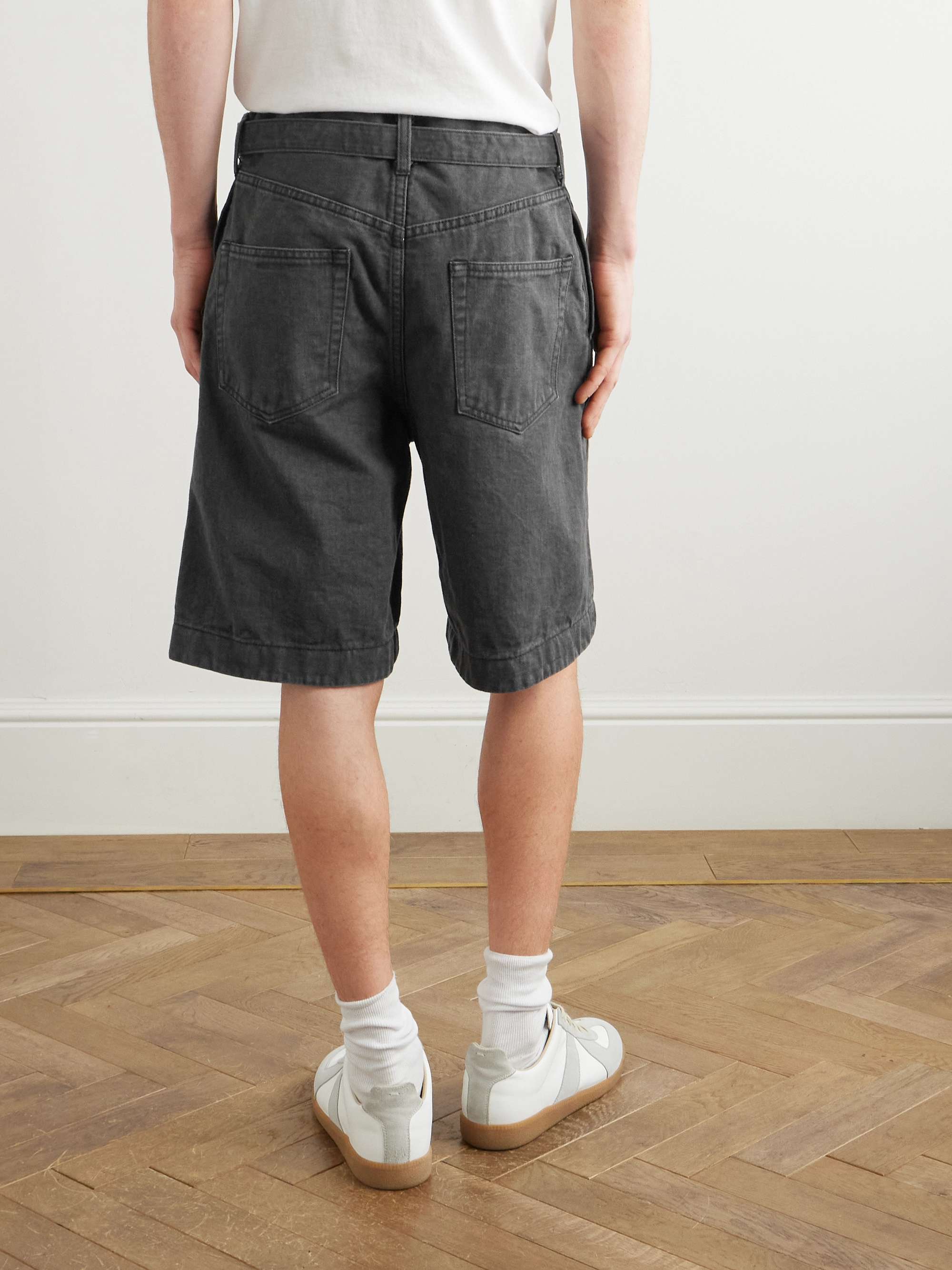 Wide-Leg Belted Denim Bermuda Shorts view