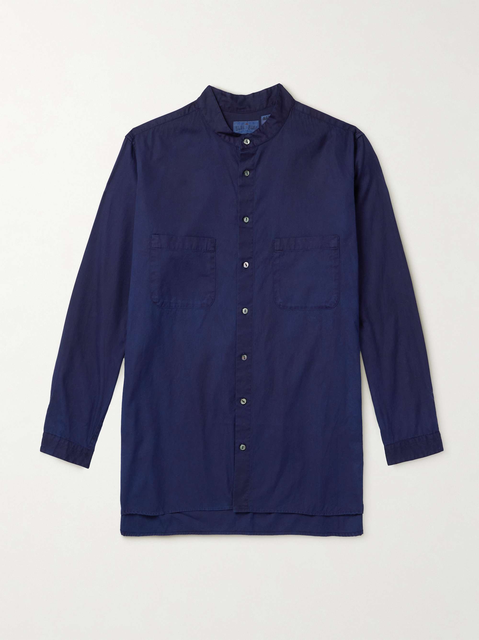 Oversized Grandad-Collar Indigo-Dyed Cotton Oxford Shirt hero visual
