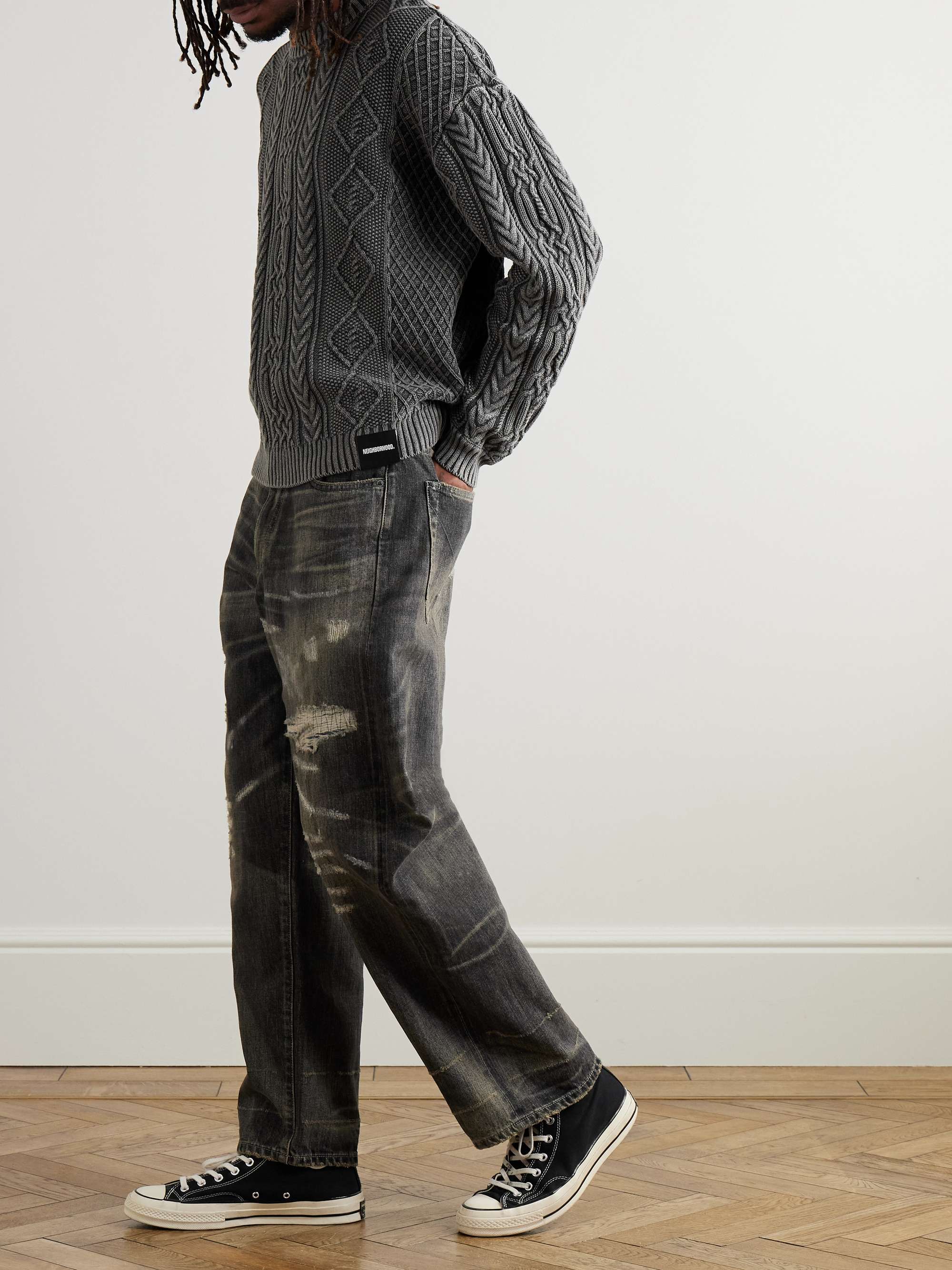 Cable-Knit Washed-Cotton Sweater view