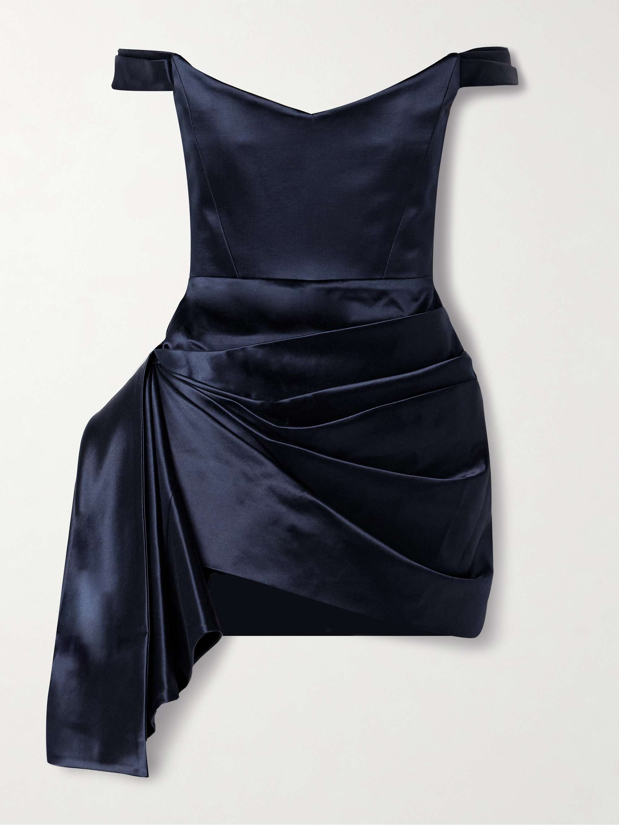 Off-the-shoulder draped cotton and silk-blend duchesse-satin mini dress hero visual
