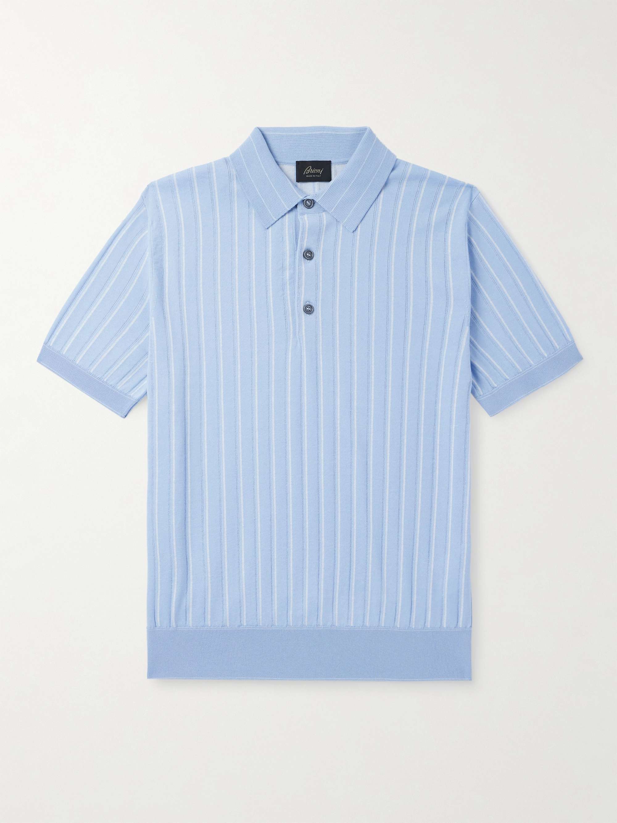 Slim-Fit Striped Pointelle-Knit Cotton, Silk and Linen-Blend Polo Shirt hero visual