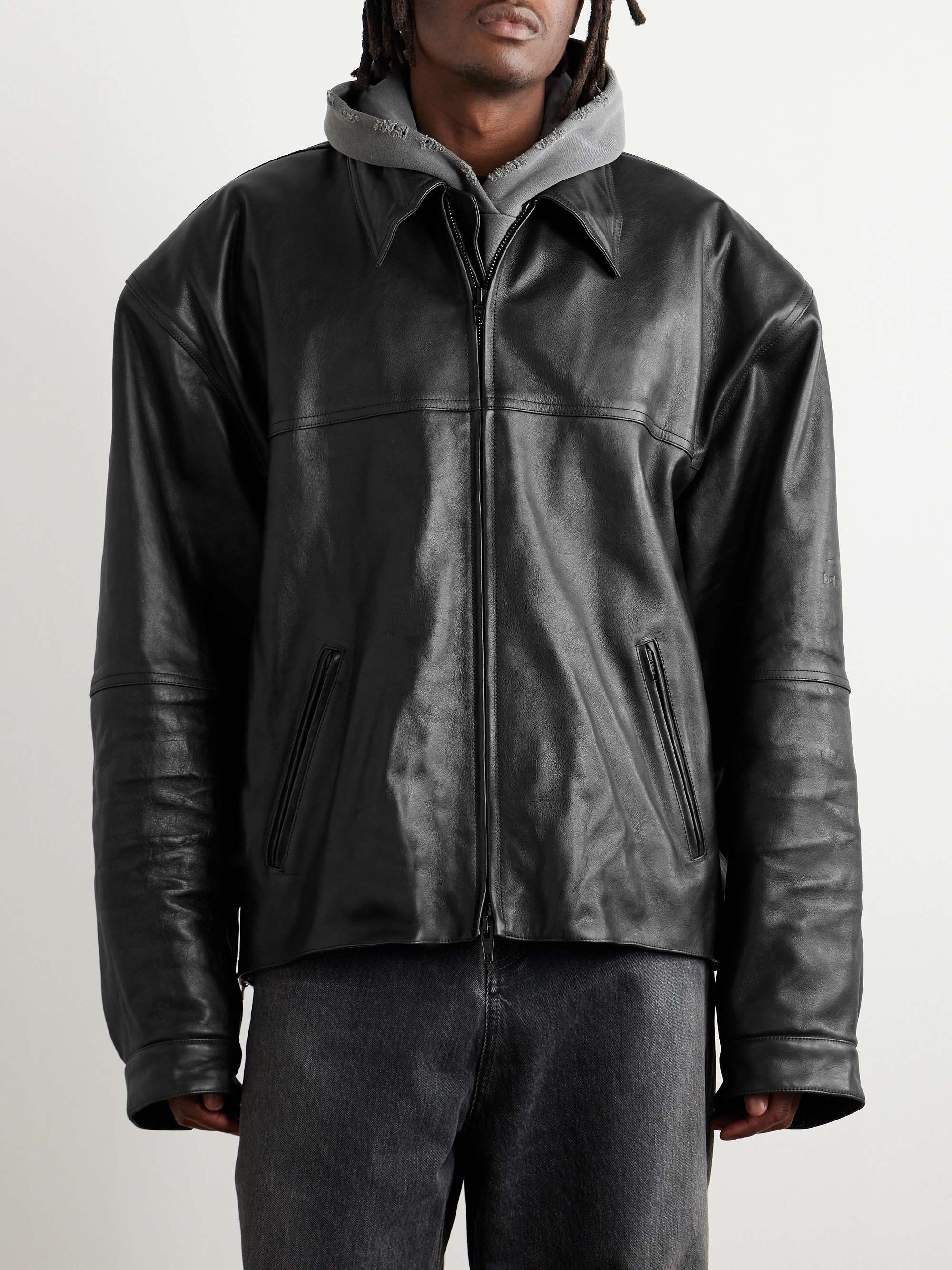 Cocoon Kick Oversized Logo-Debossed Leather Jacket view