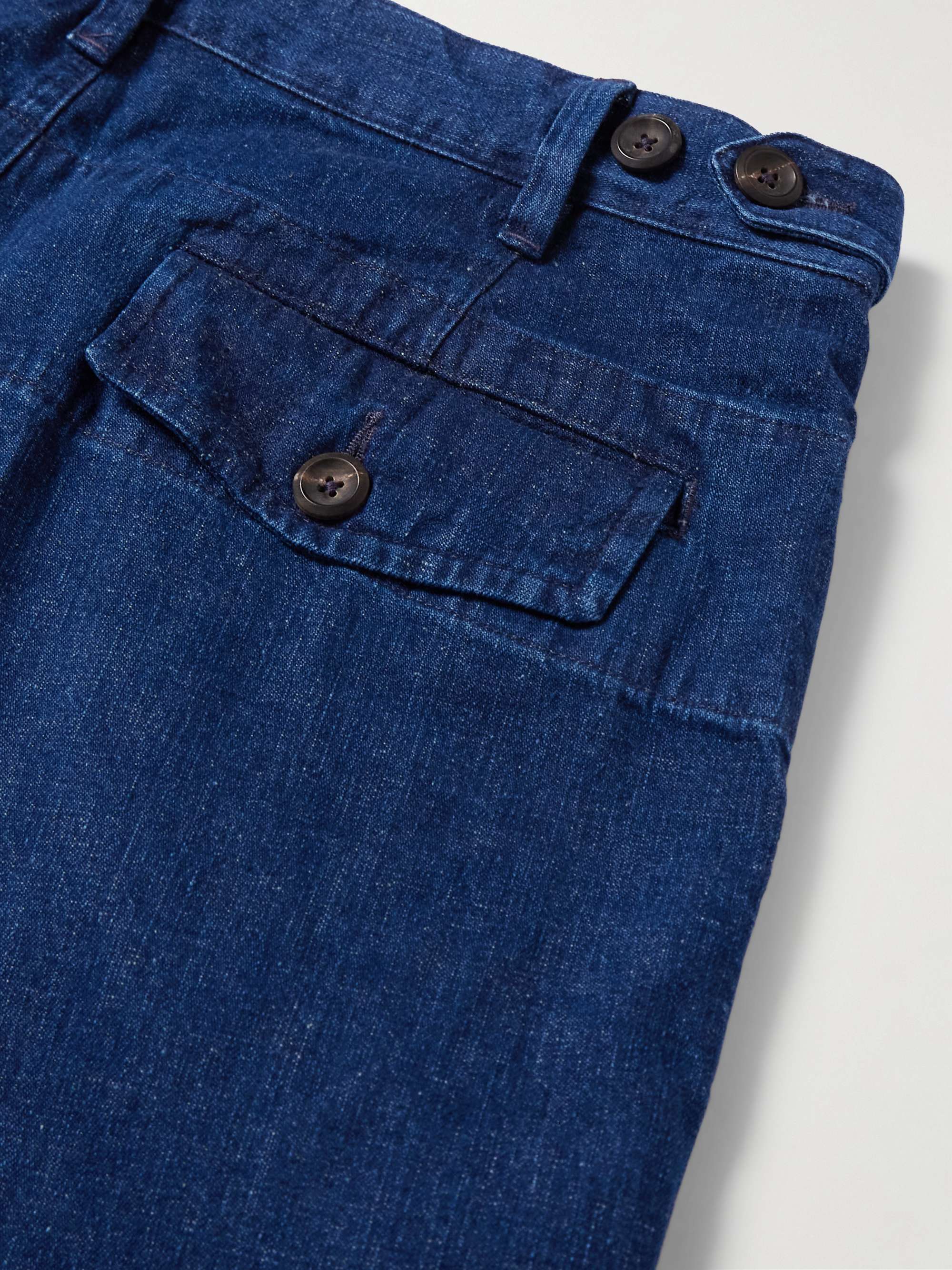 Mk. I Games Straight-Leg Pleated Indigo-Dyed Cotton and Linen-Blend Trousers view