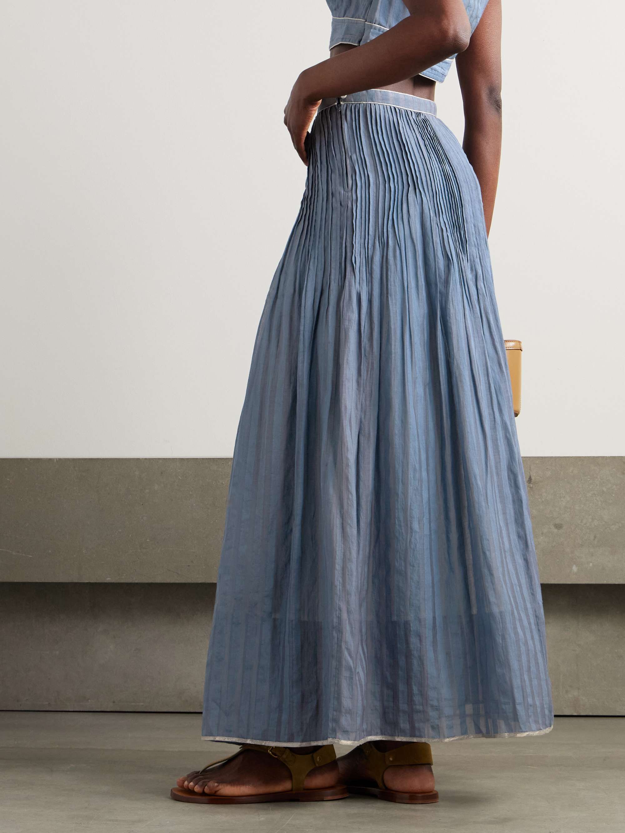 Delphi pintucked striped cotton and silk-blend maxi skirt view