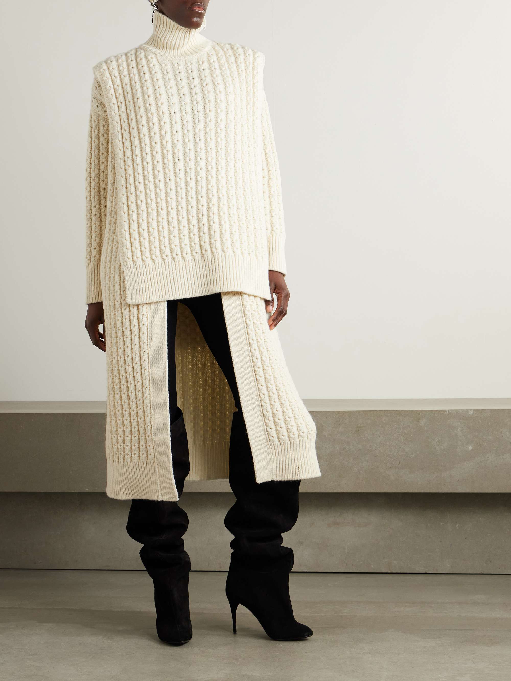 Oversized belted ribbed wool turtleneck sweater vest view