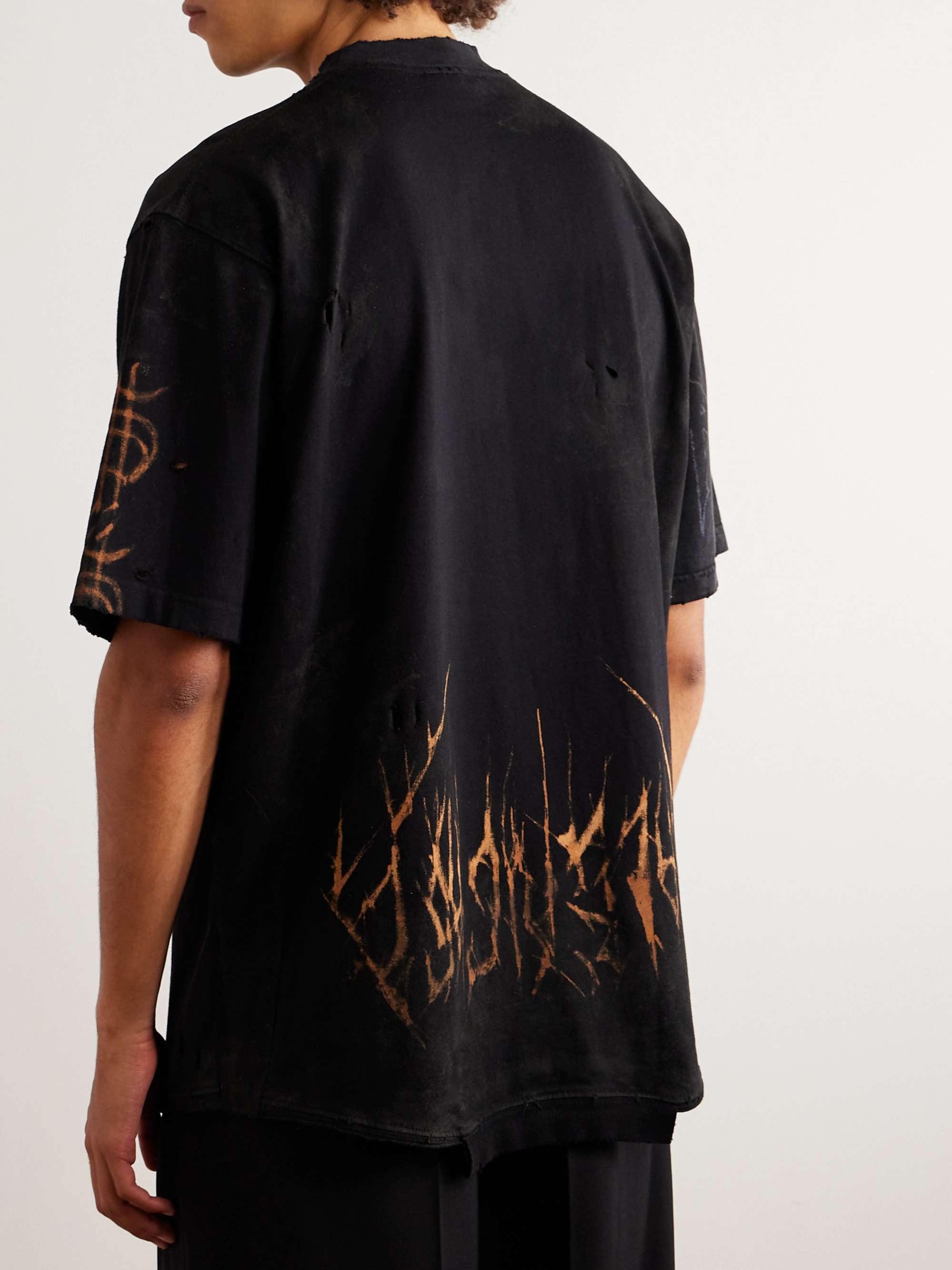 Upside Down Distressed Printed Cotton-Jersey T-Shirt view