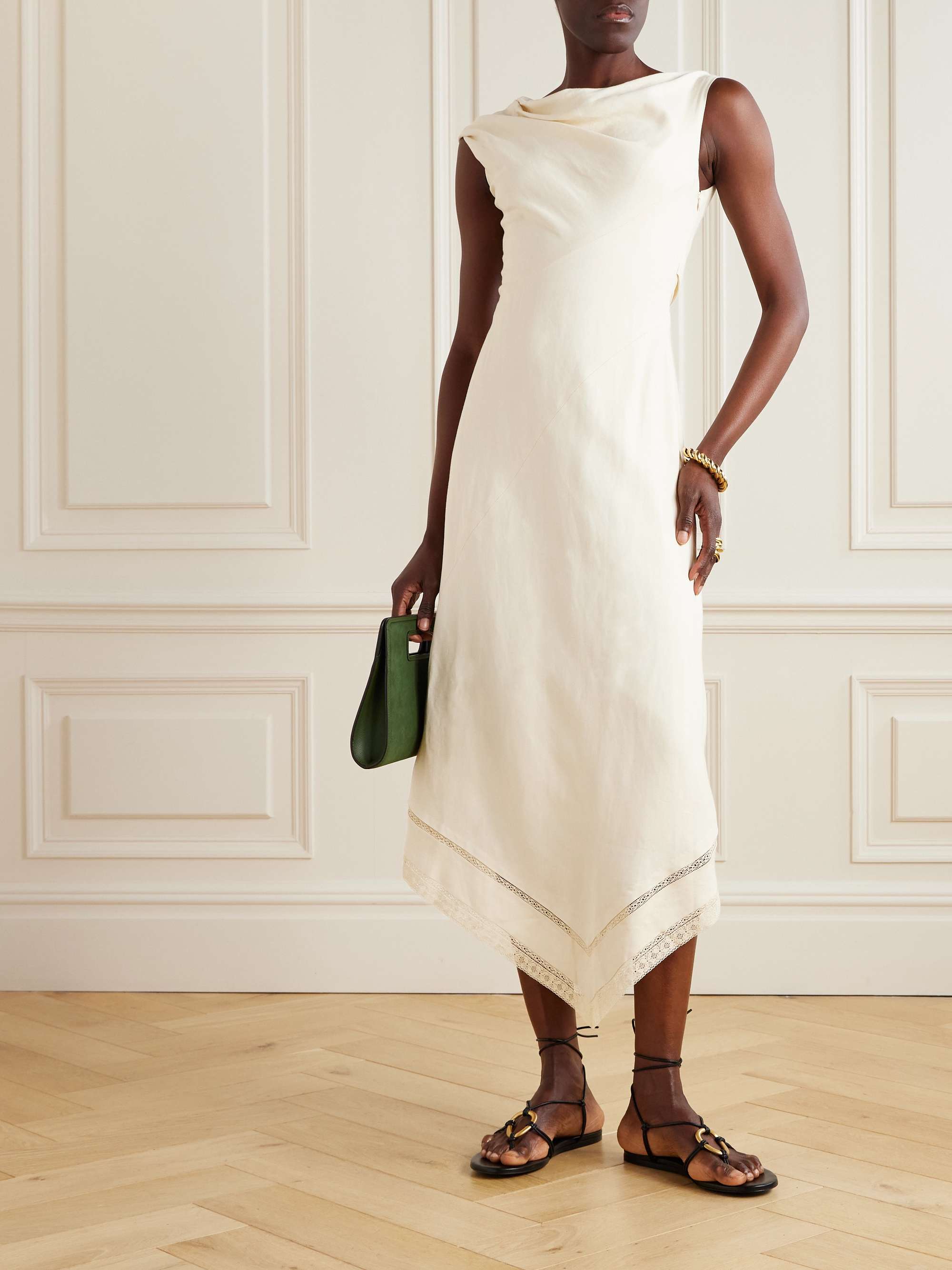 Alva asymmetric lace-trimmed woven midi dress view