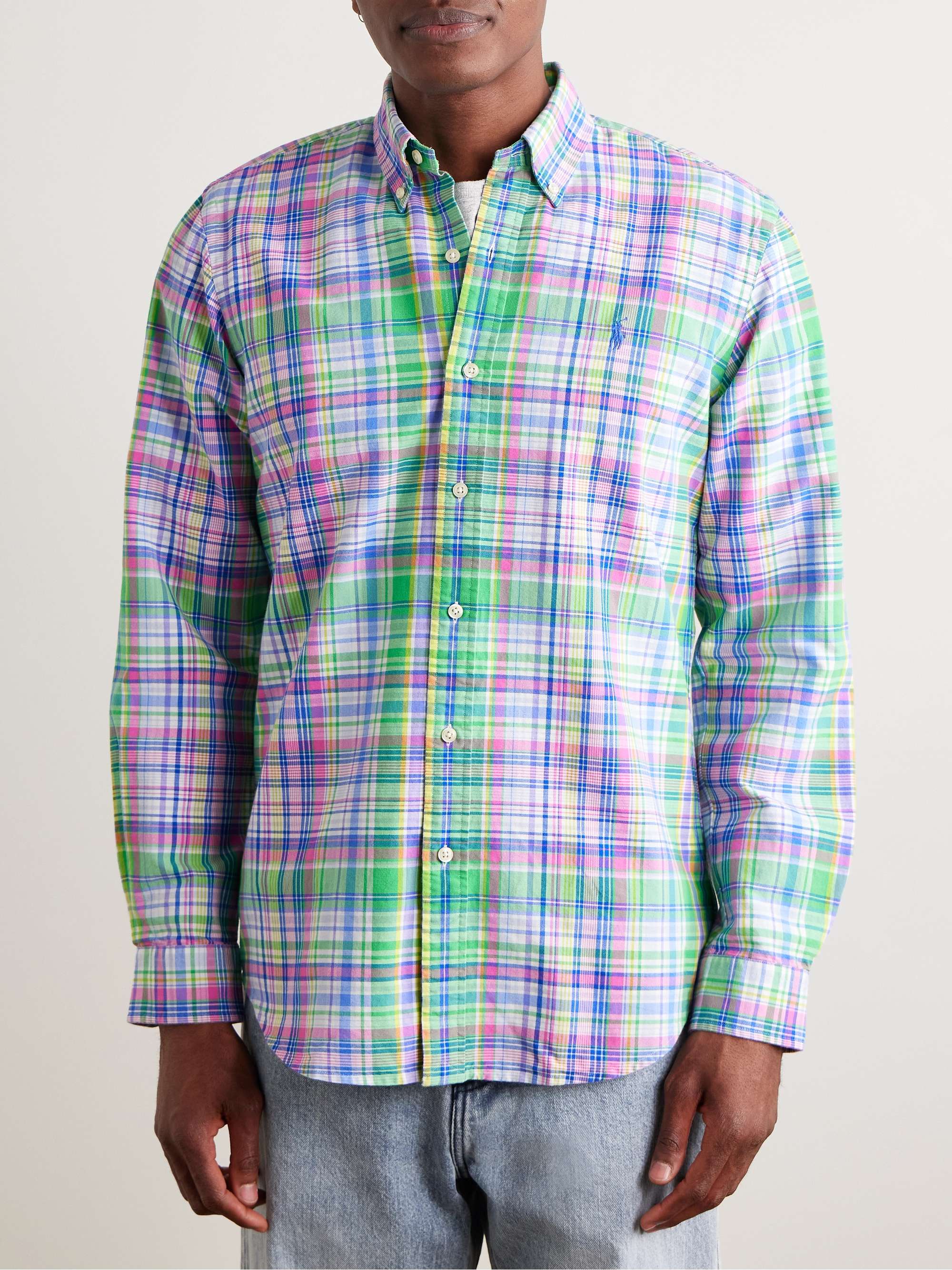 Button-Down Collar Logo-Embroidered Checked Cotton Oxford Shirt view