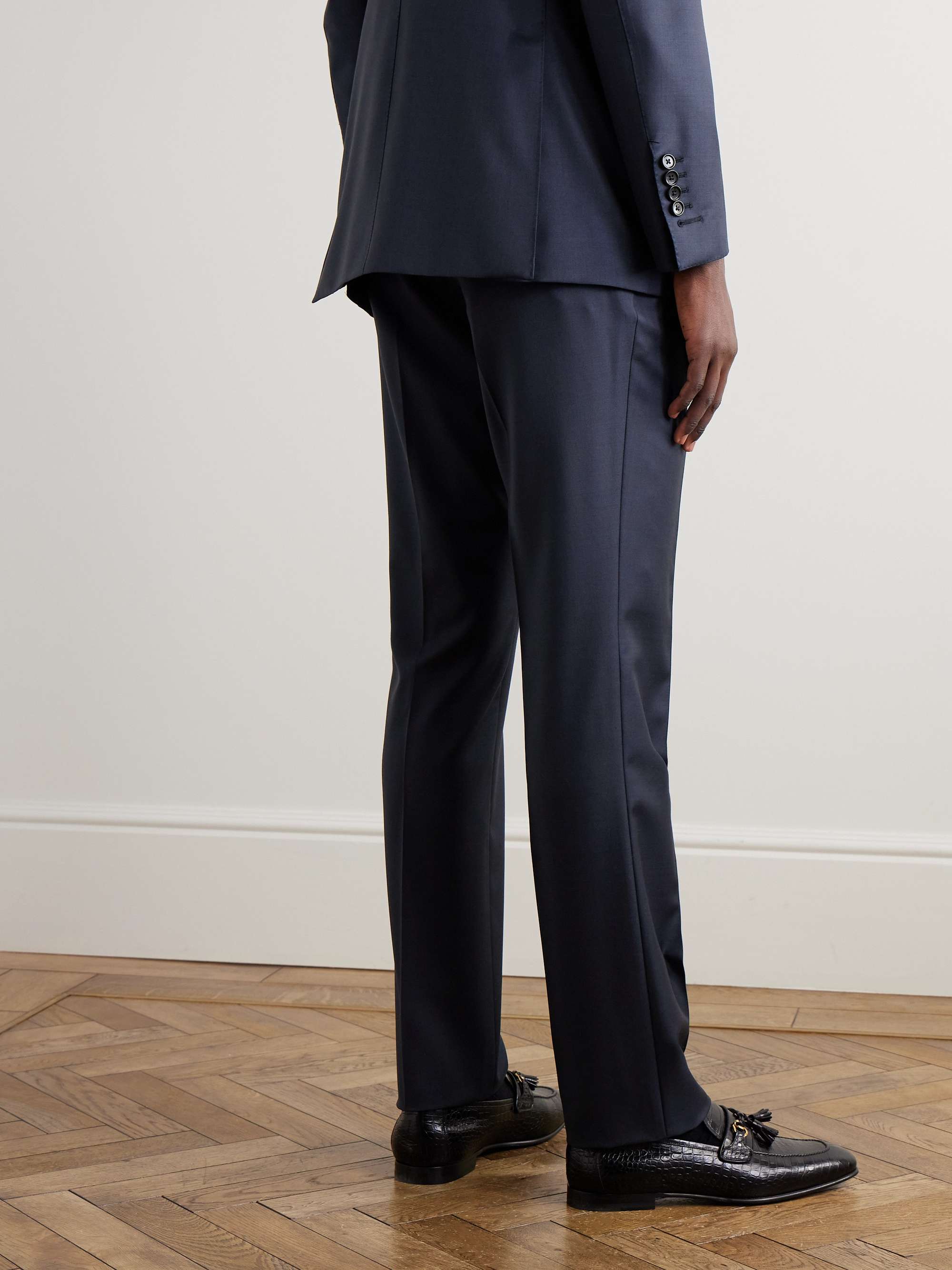 Shelton Straight-Leg Sharkskin Wool Trousers view