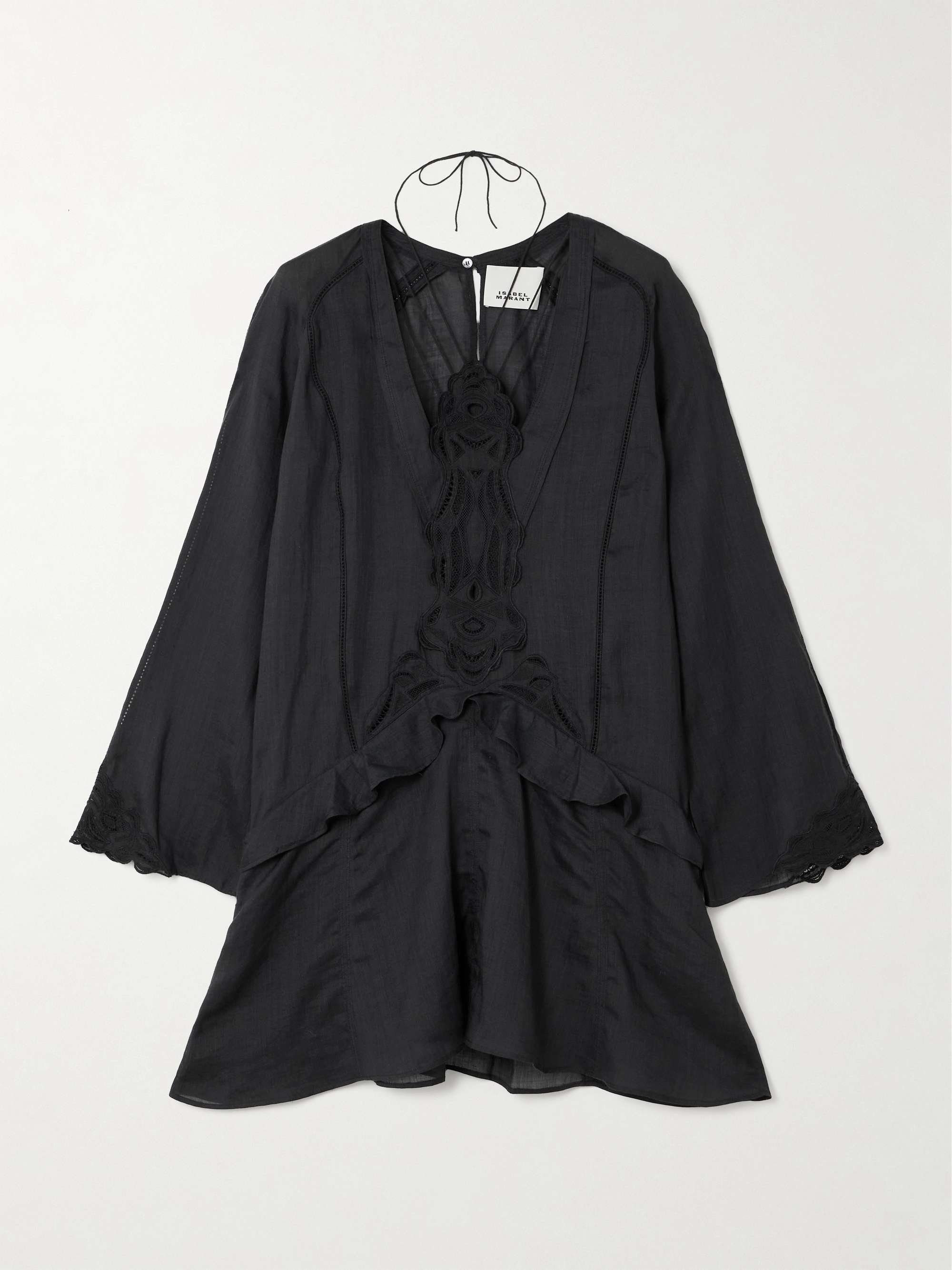 Liya lace-trimmed embroidered ramie mini dress hero visual