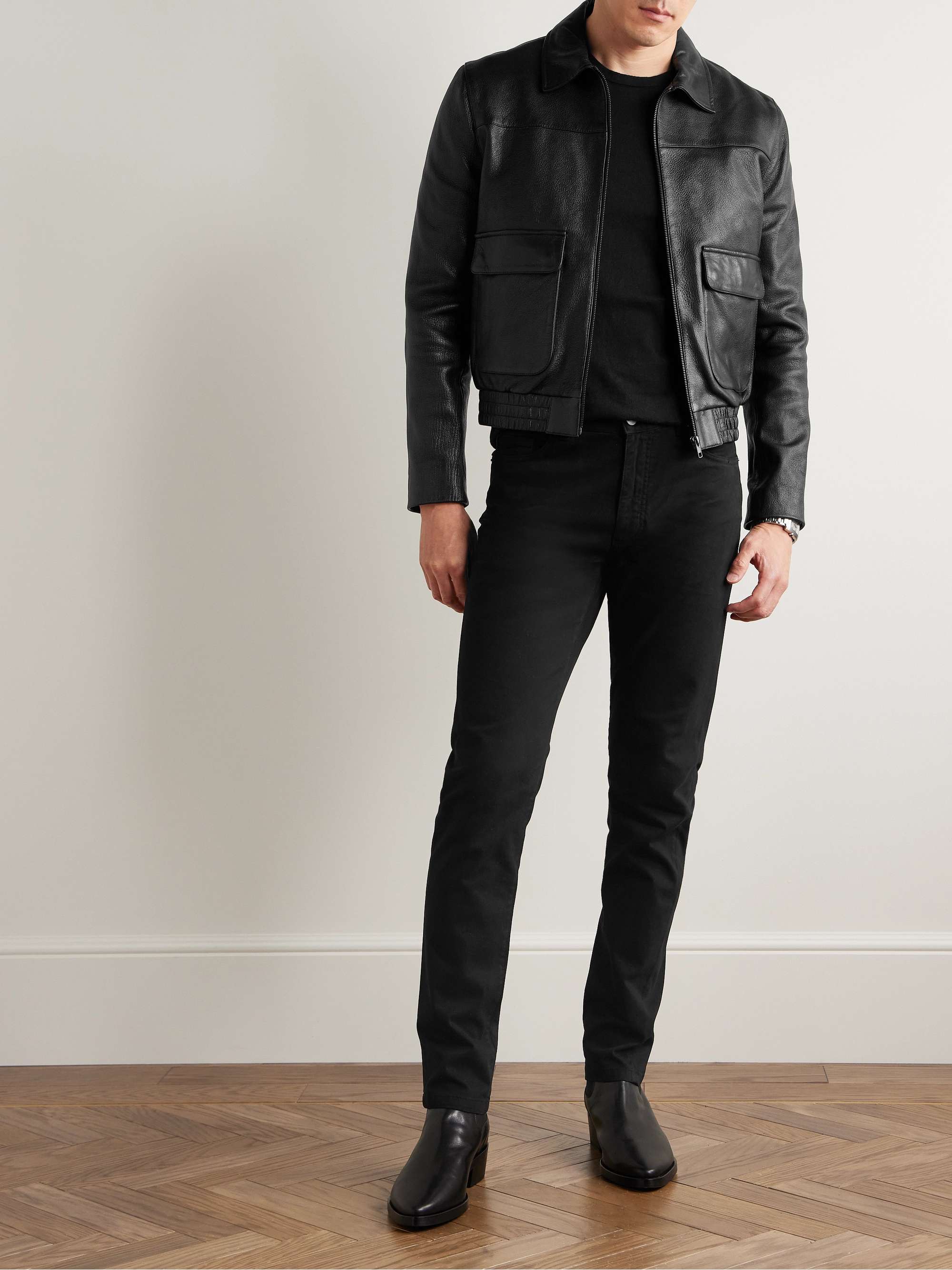 Slim-Fit Brushed Cotton-Blend Trousers view