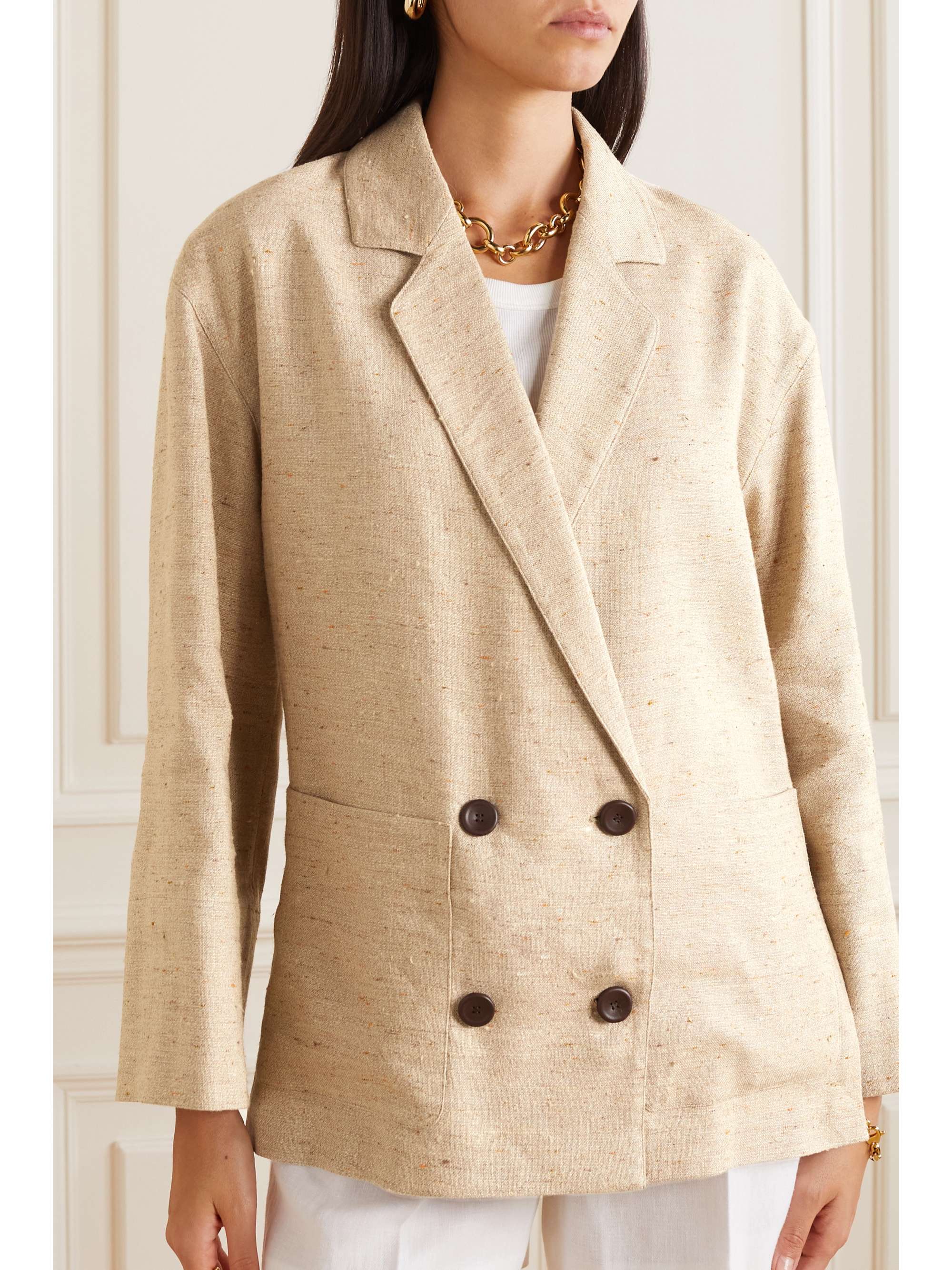 Haye double-breasted linen, cashmere and silk-blend blazer view
