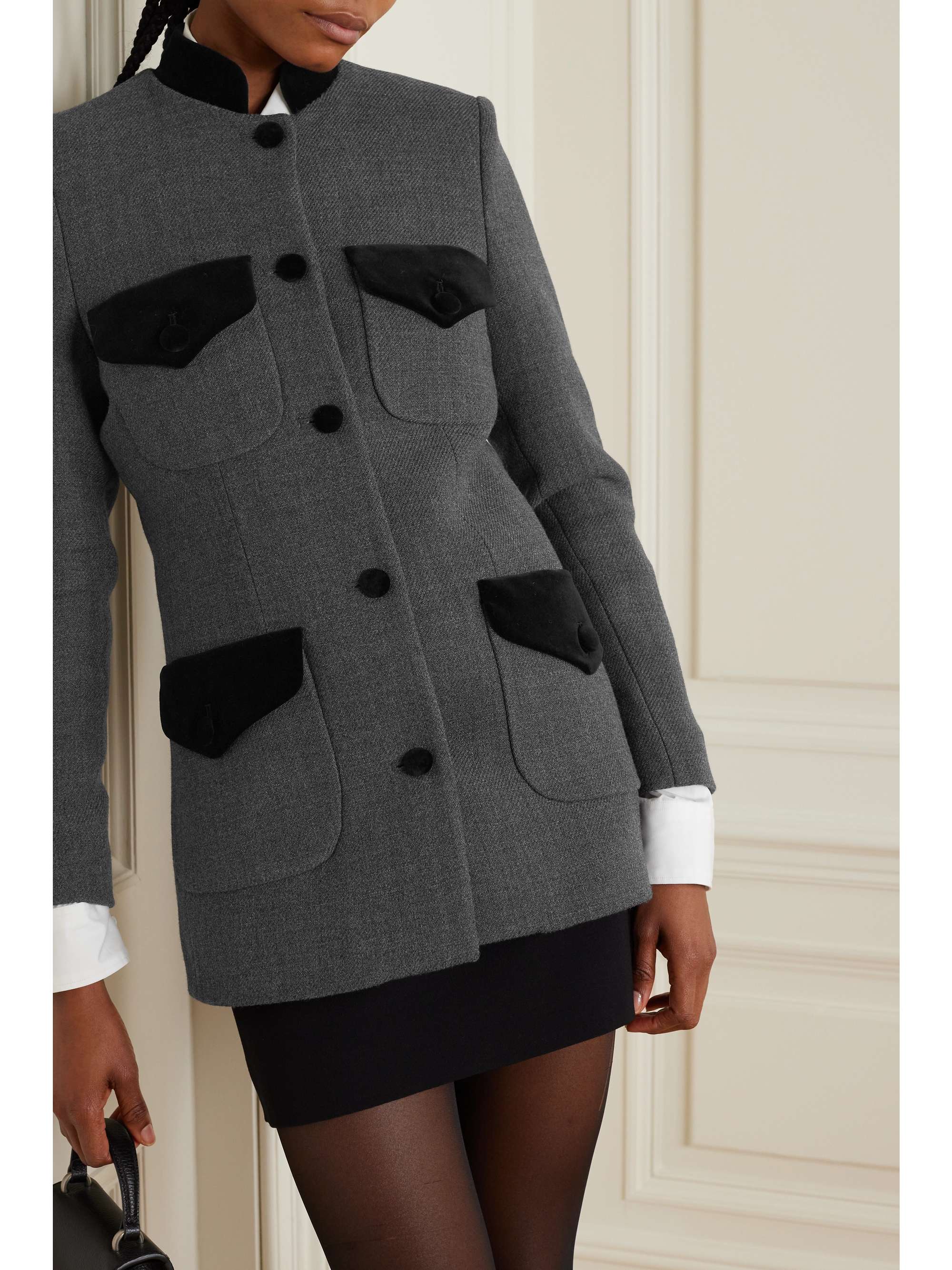 + NET SUSTAIN Raja velvet-trimmed wool-tweed blazer view