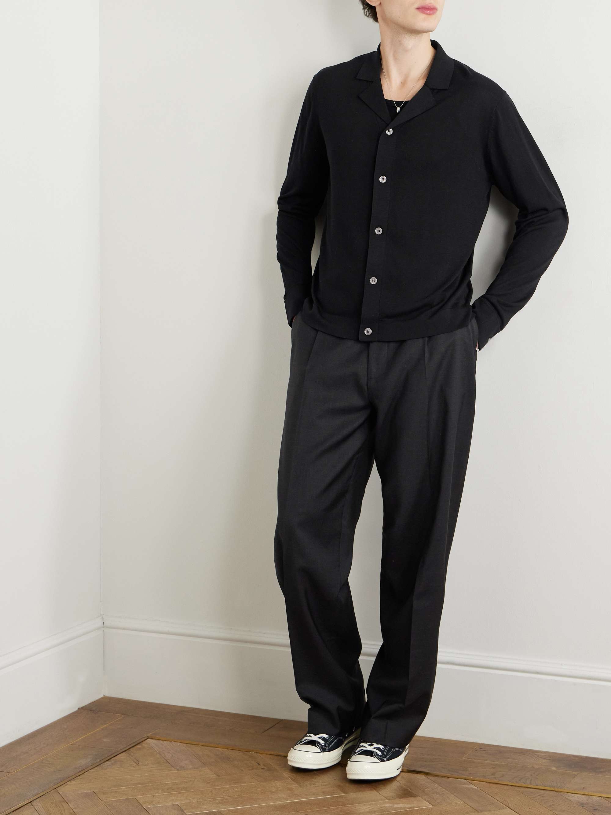 Keaton Camp-Collar Lyocell, Cotton and Silk-Blend Cardigan view