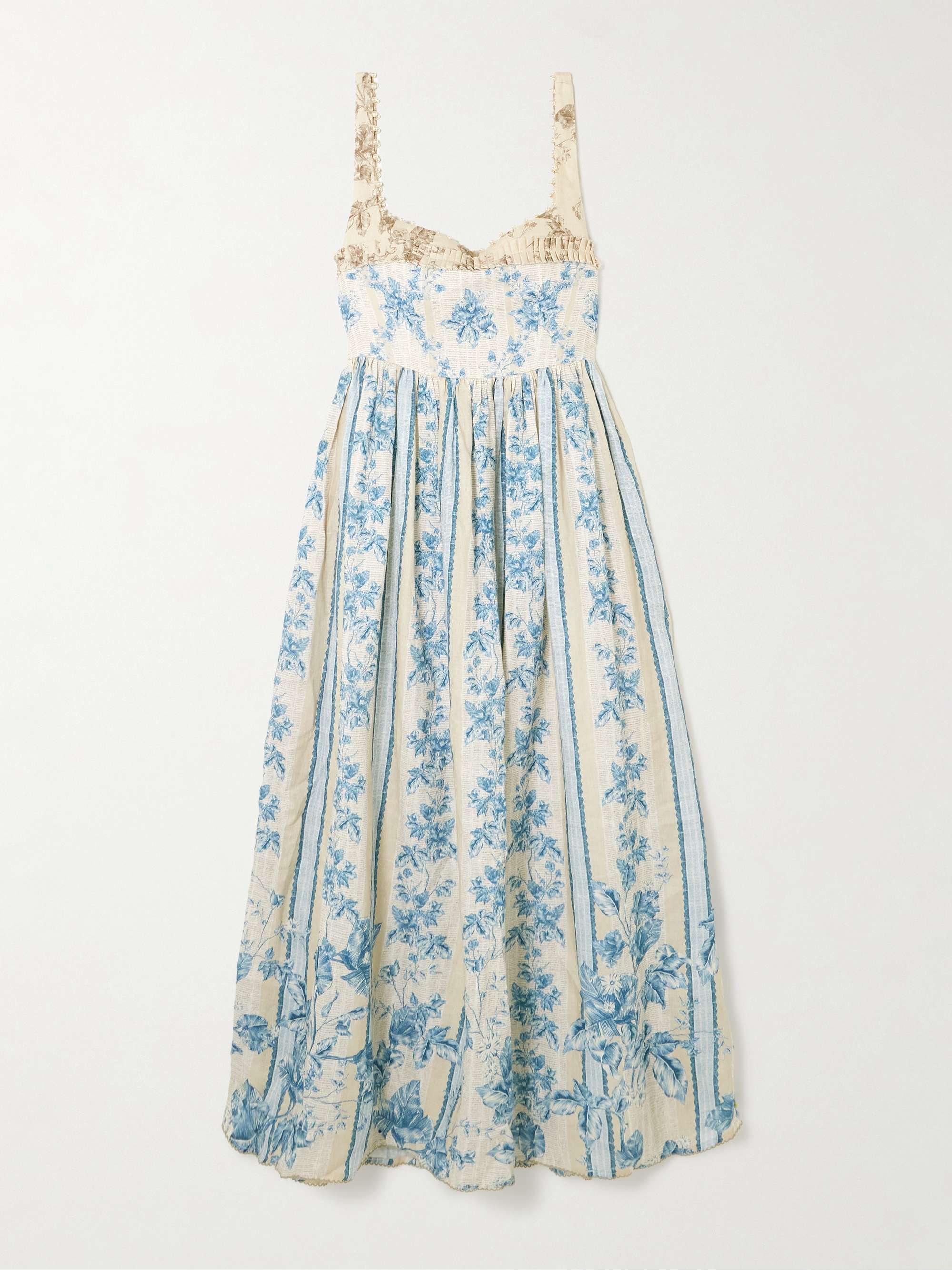 Barbara Bougainvillea embellished printed linen midi dress hero visual