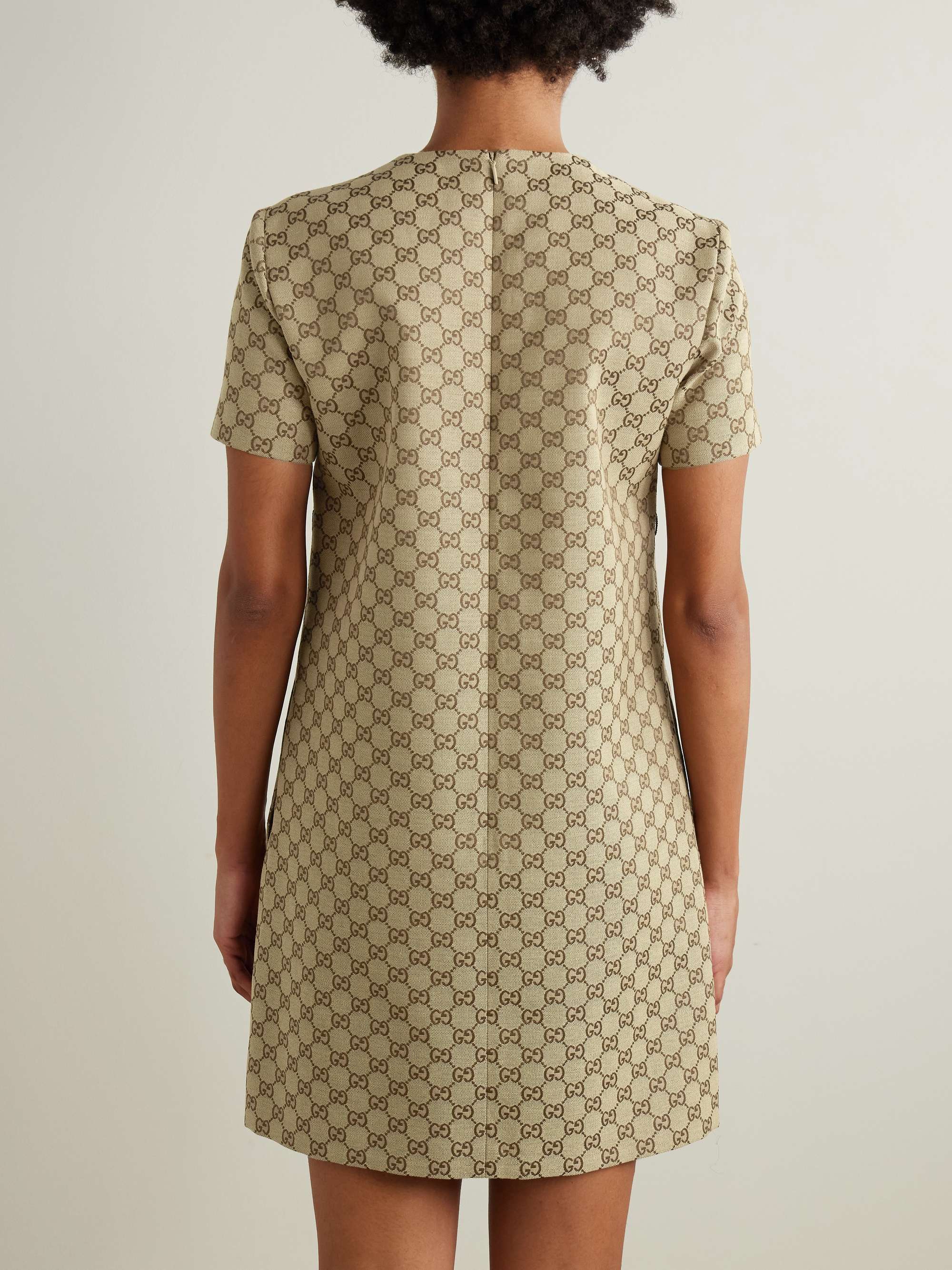 Belted leather-trimmed cotton-blend canvas mini dress view