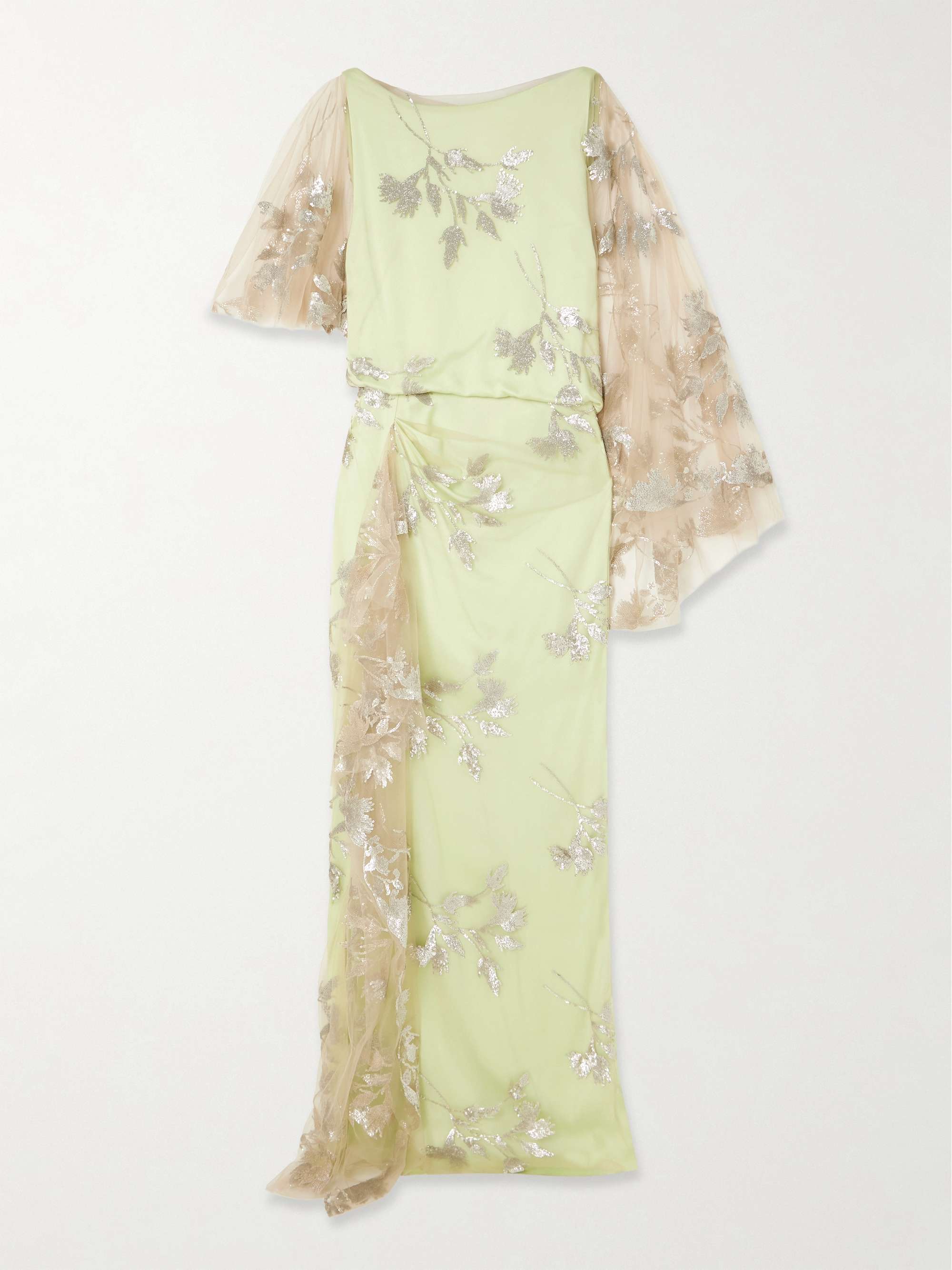 Draped asymmetric sequin-embellished tulle and satin-crepe gown hero visual