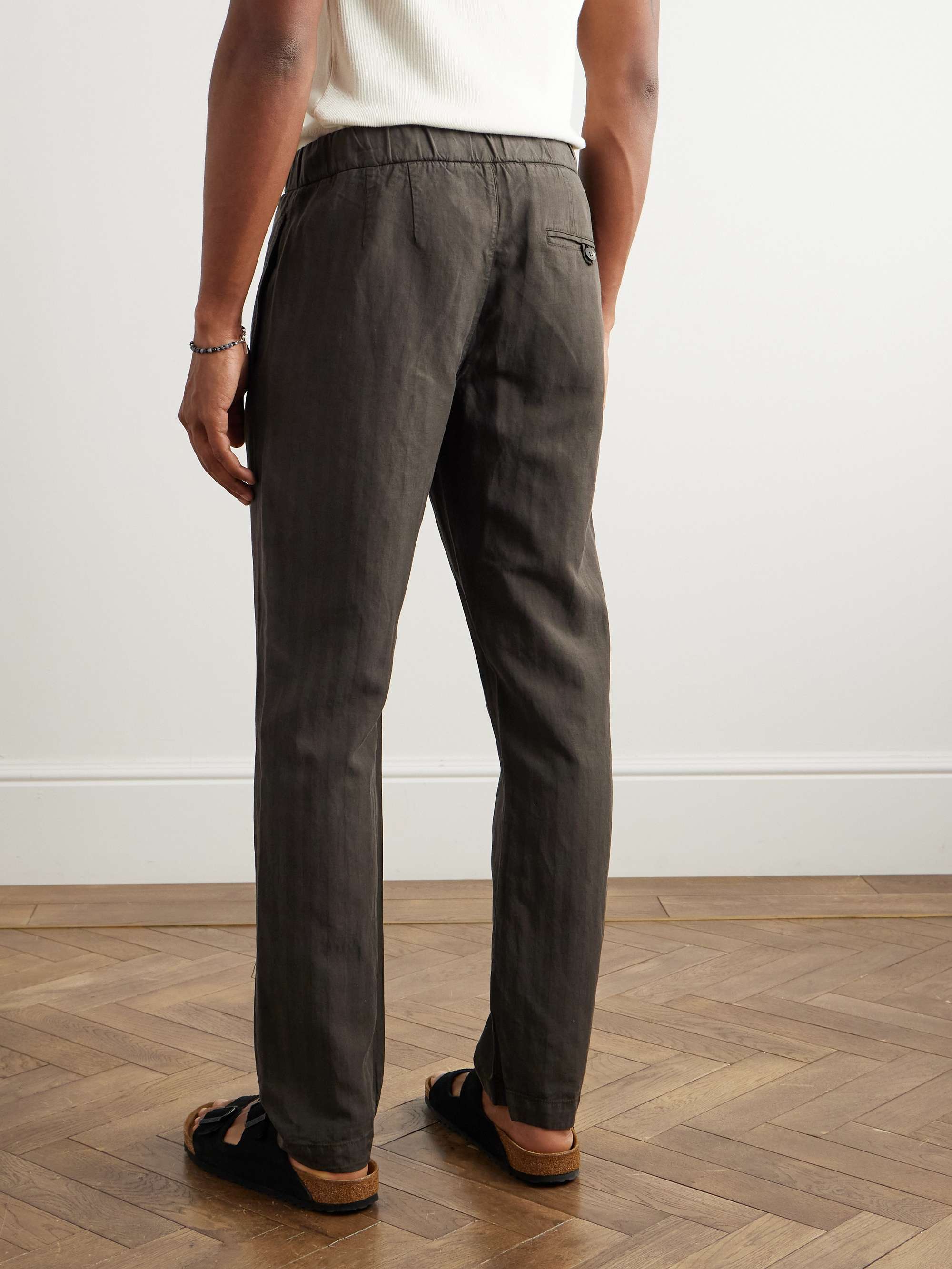 Oscar Tapered Herringbone Lyocell, Linen and Cotton-Blend Trousers view