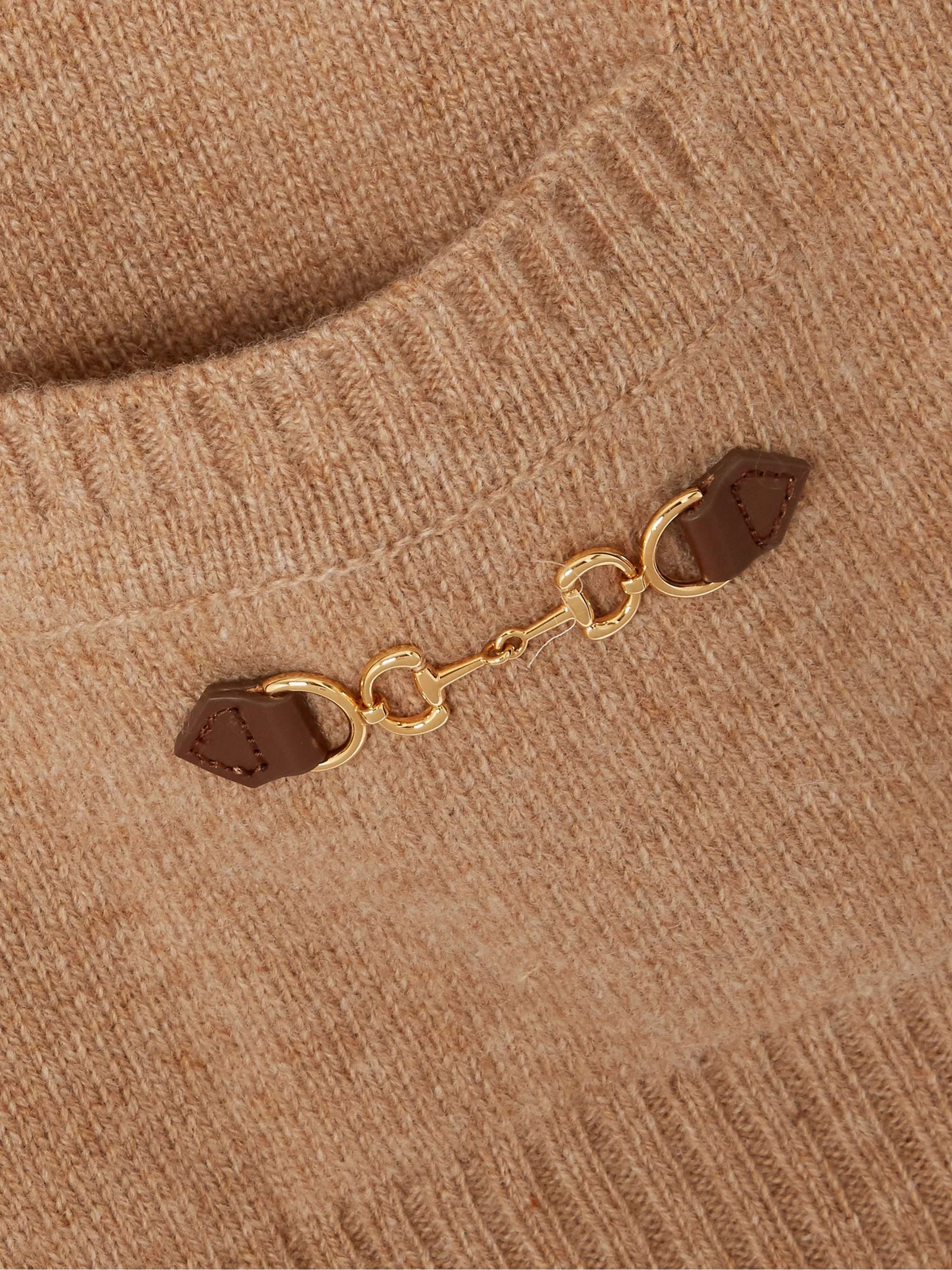 Horsebit-detailed leather-trimmed cashmere cardigan view