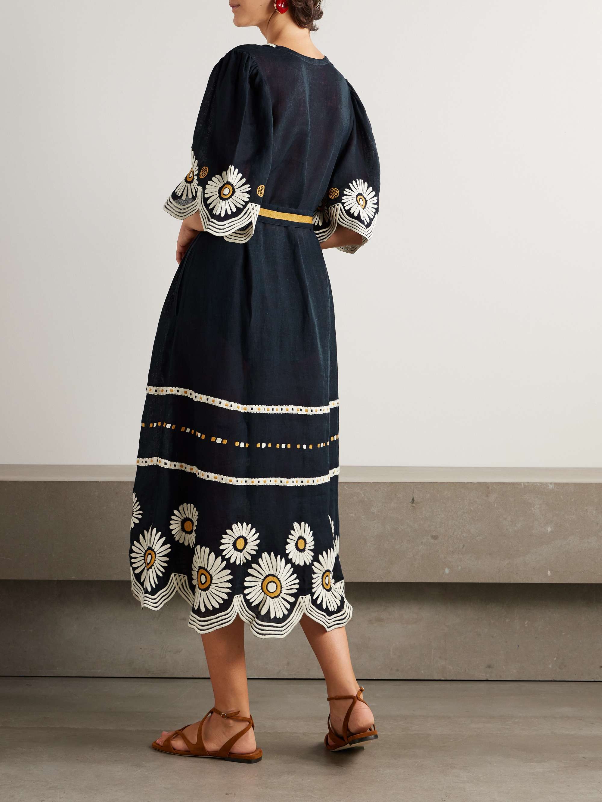 Hortense belted scalloped embroidered linen midi dress view