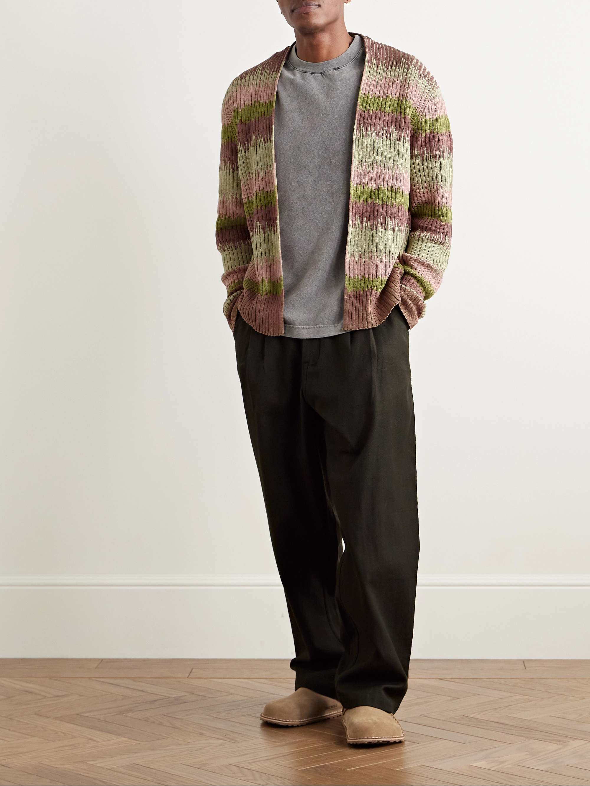 Striped Silk and Linen-Blend Cardigan view