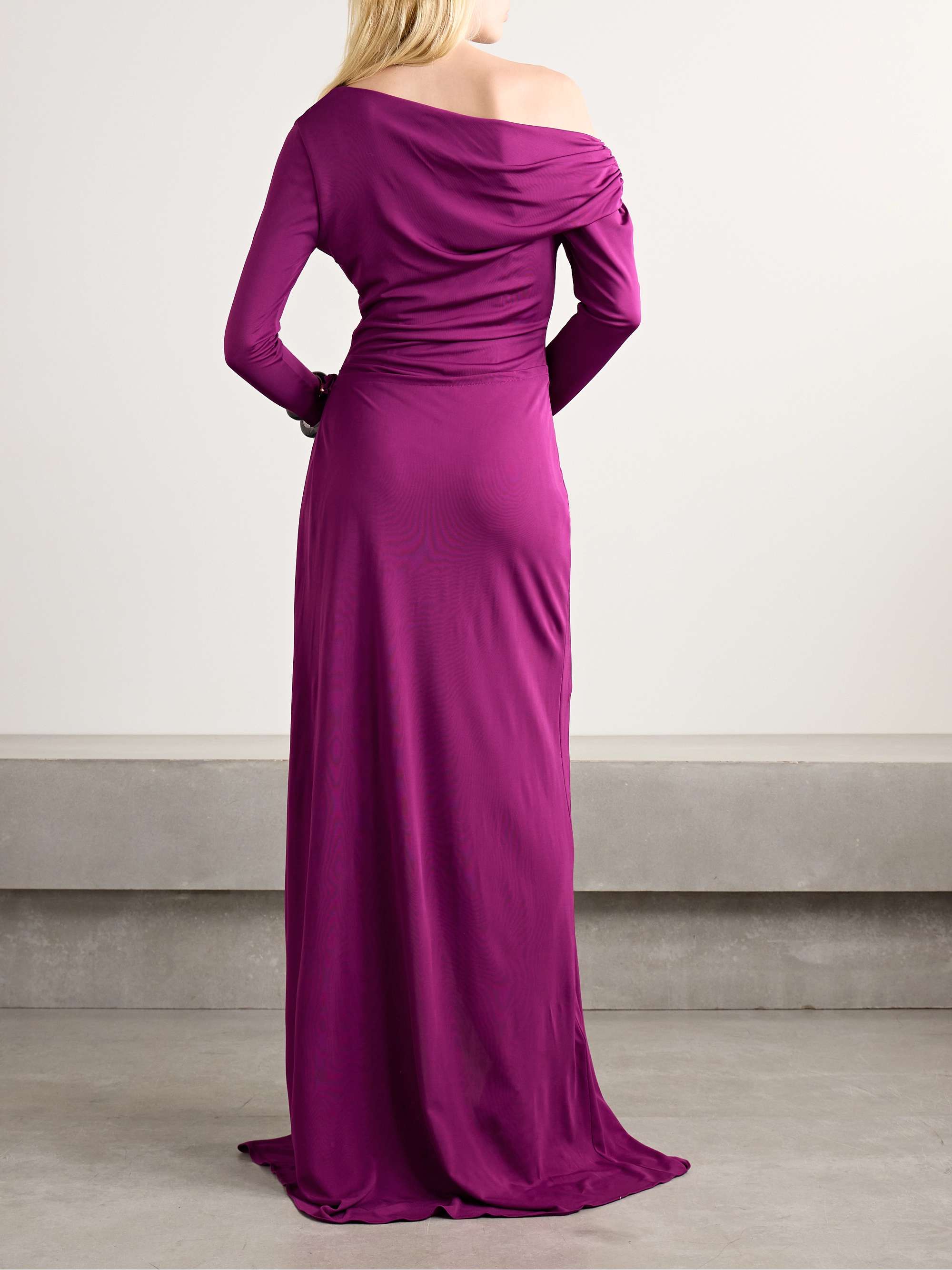 Polyta one-shoulder pleated draped jersey gown view