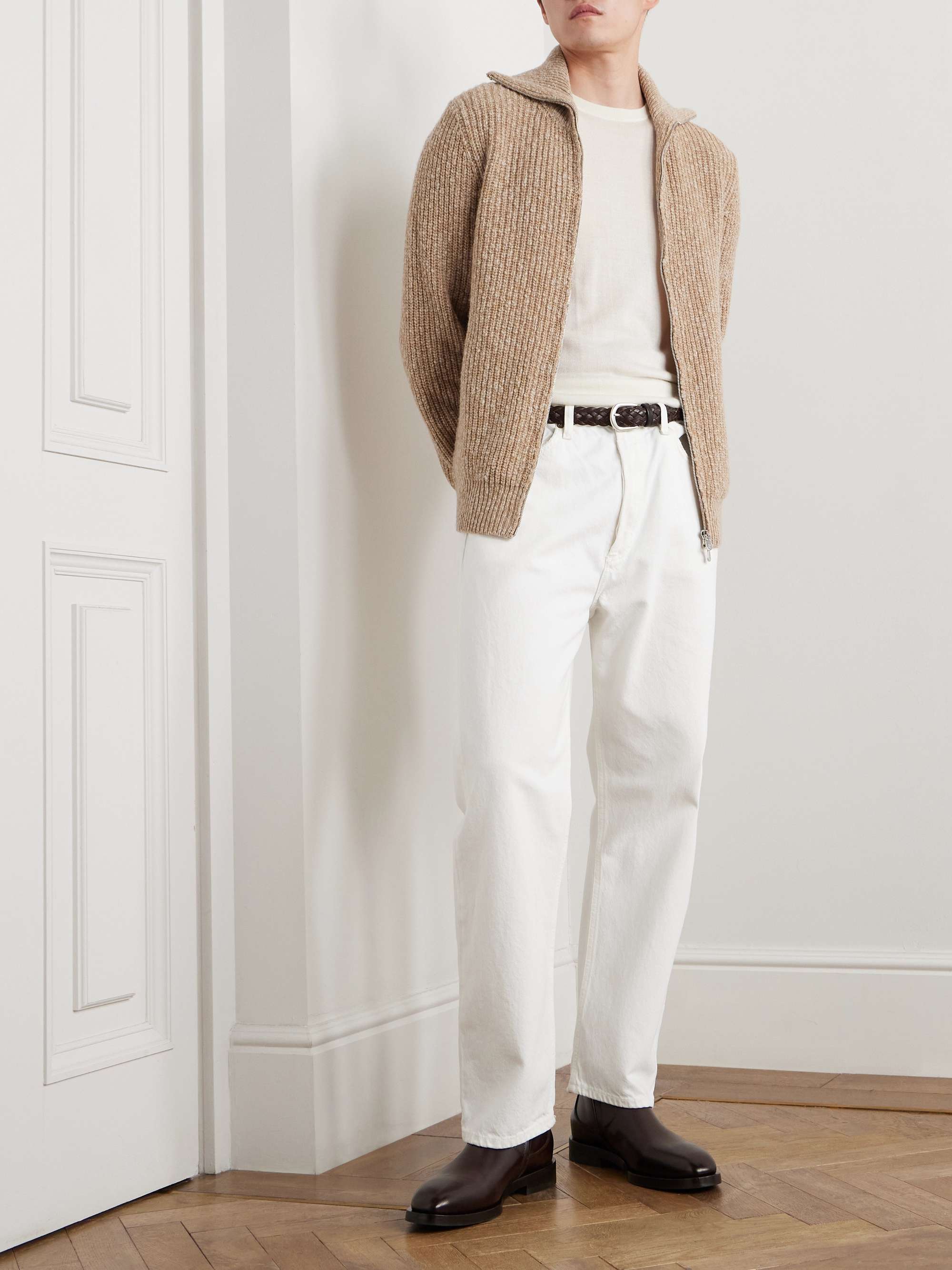 Ribbed Wool and Cashmere-Blend Zip-Up Cardigan view