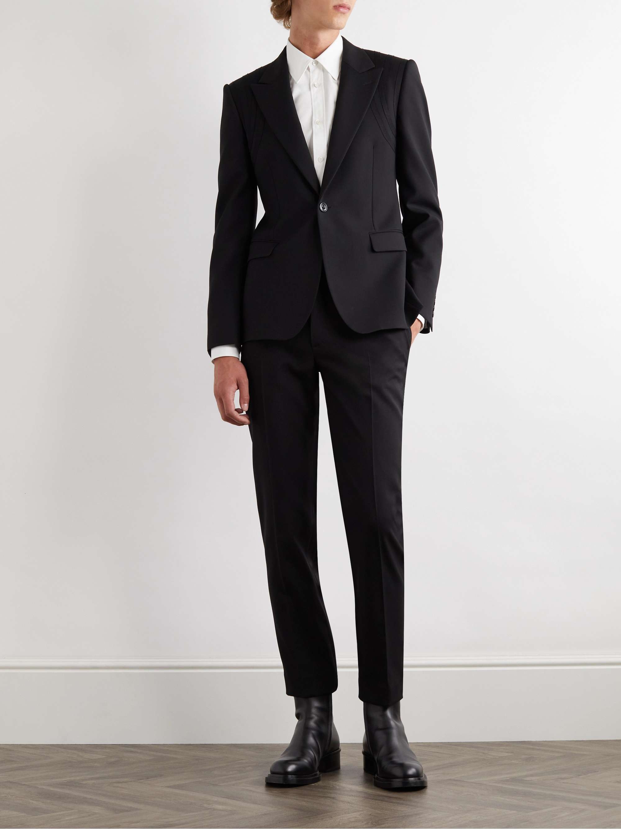 Slim-Fit Pleated Wool-Twill Trousers view