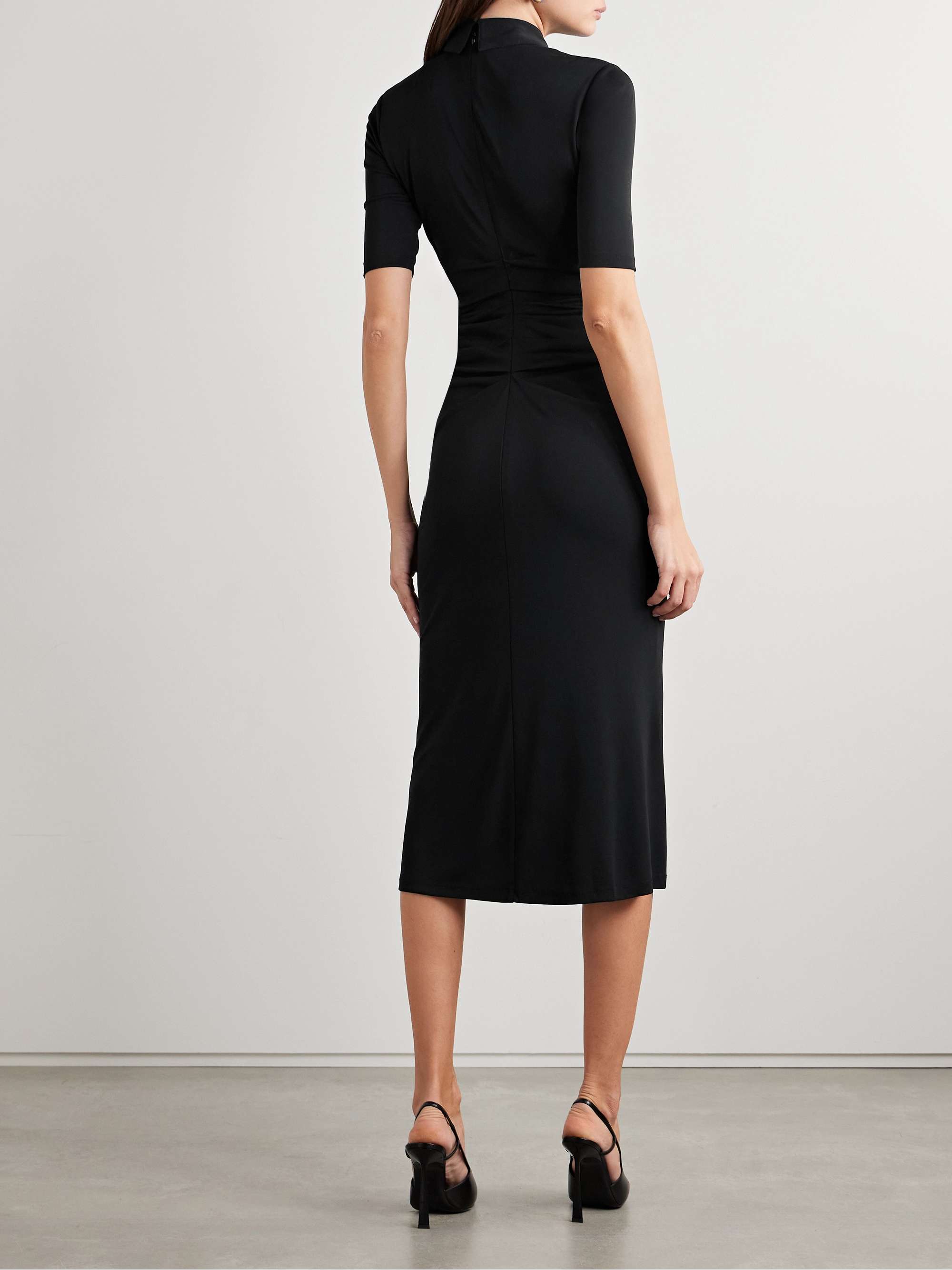 Button-embellished ruched stretch-jersey midi dress view