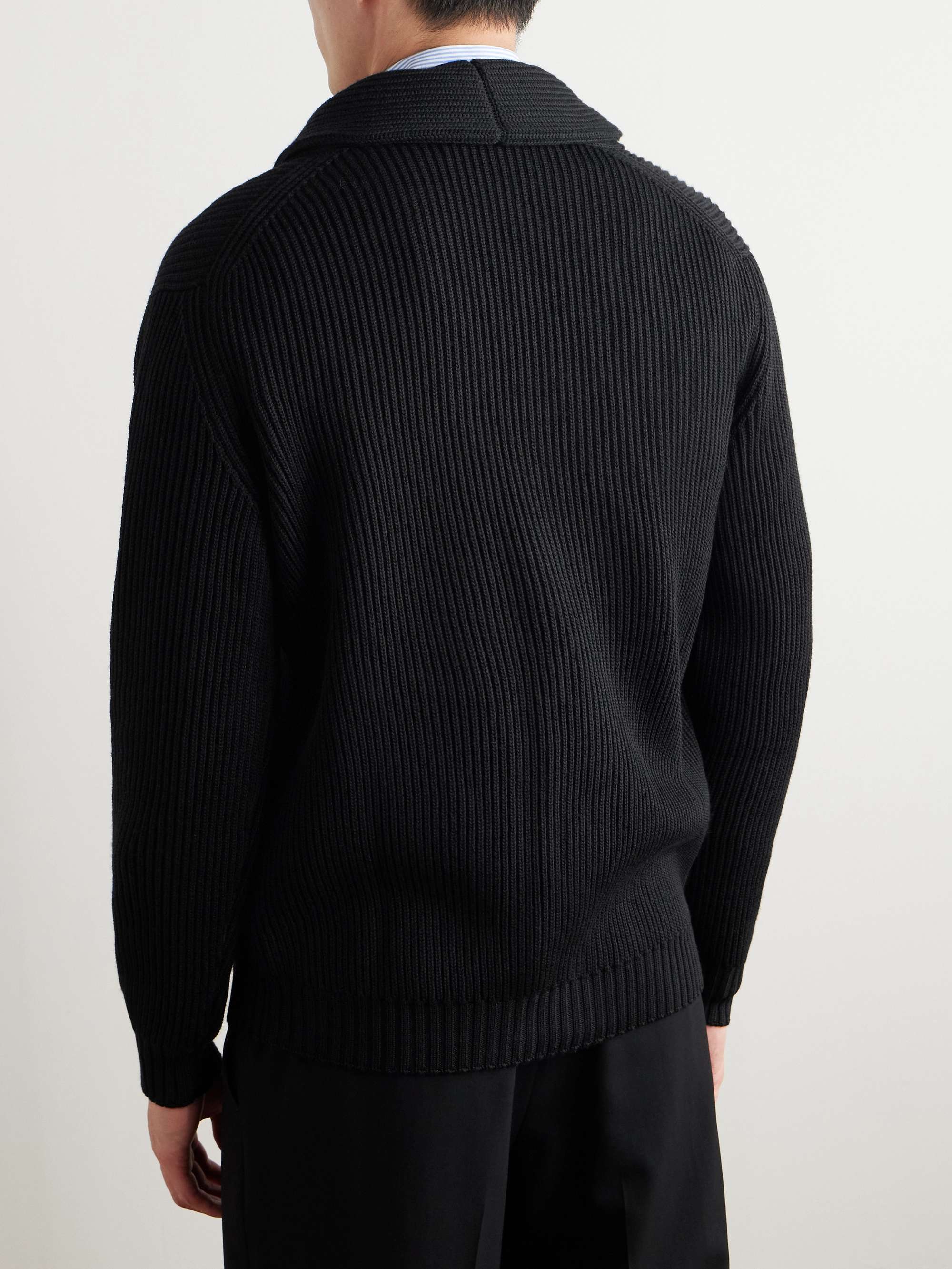 Shawl-Collar Ribbed Merino Wool Cardigan view
