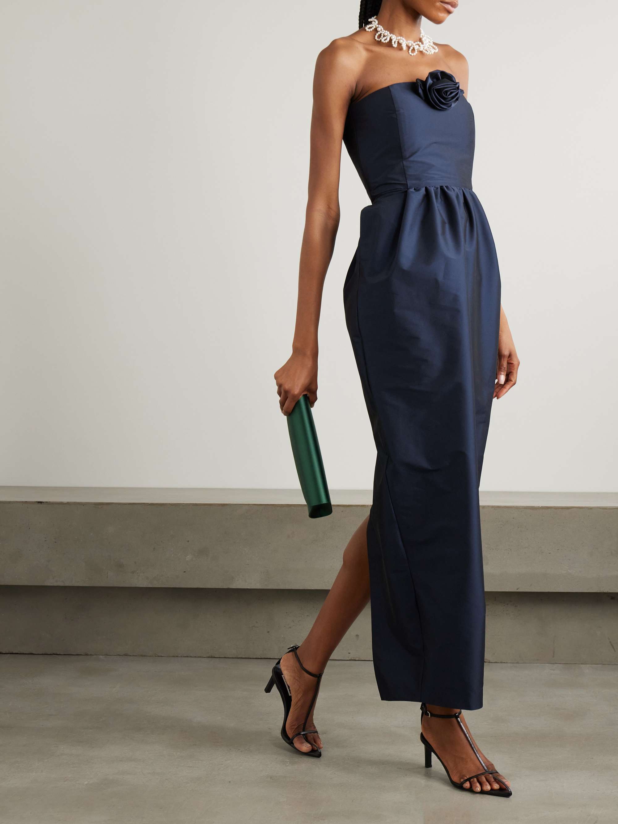 Lena strapless appliquéd taffeta maxi dress view