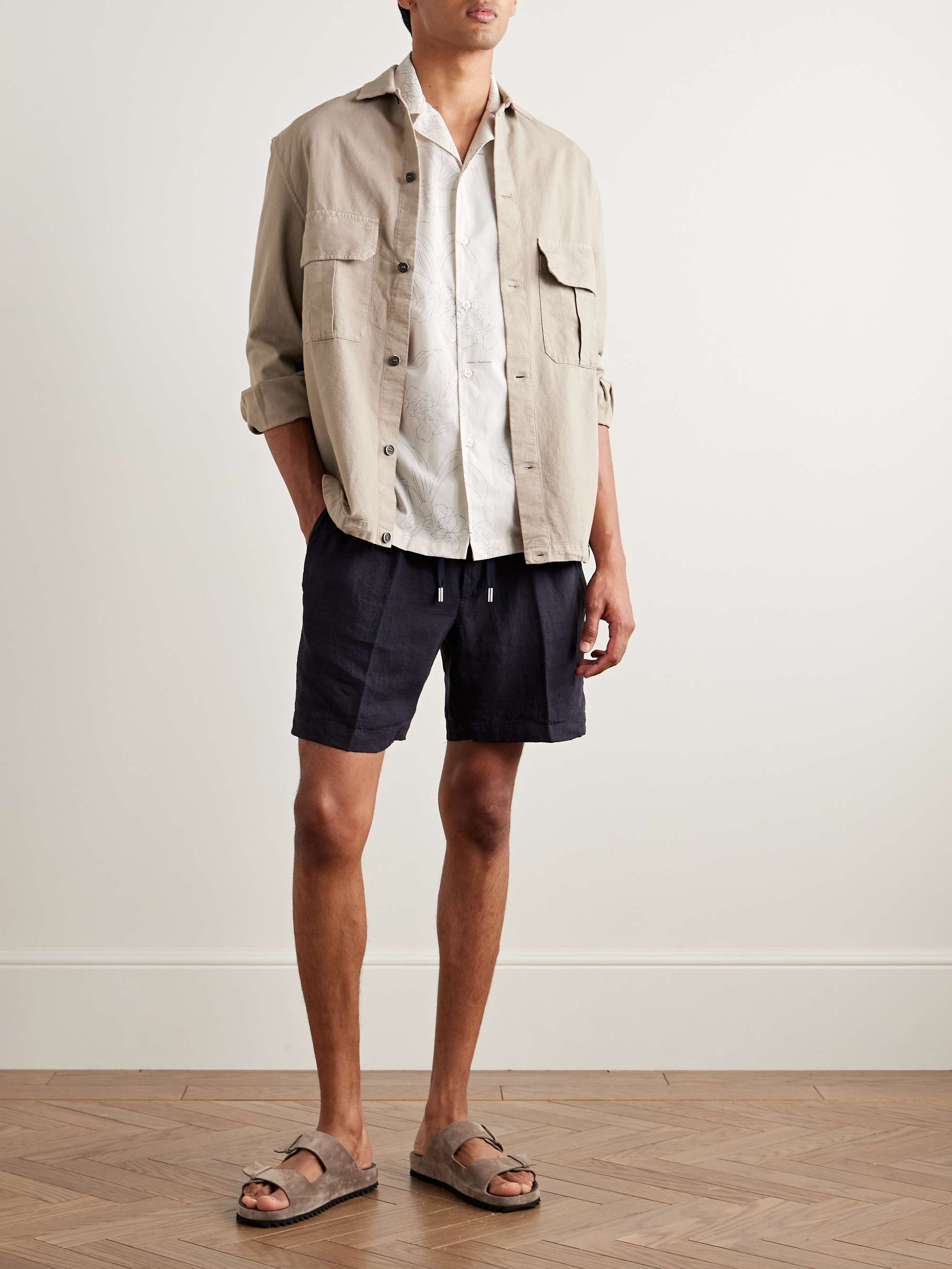 Bart Slim-Fit Convertible-Collar Floral-Print Cotton-Voile Shirt view