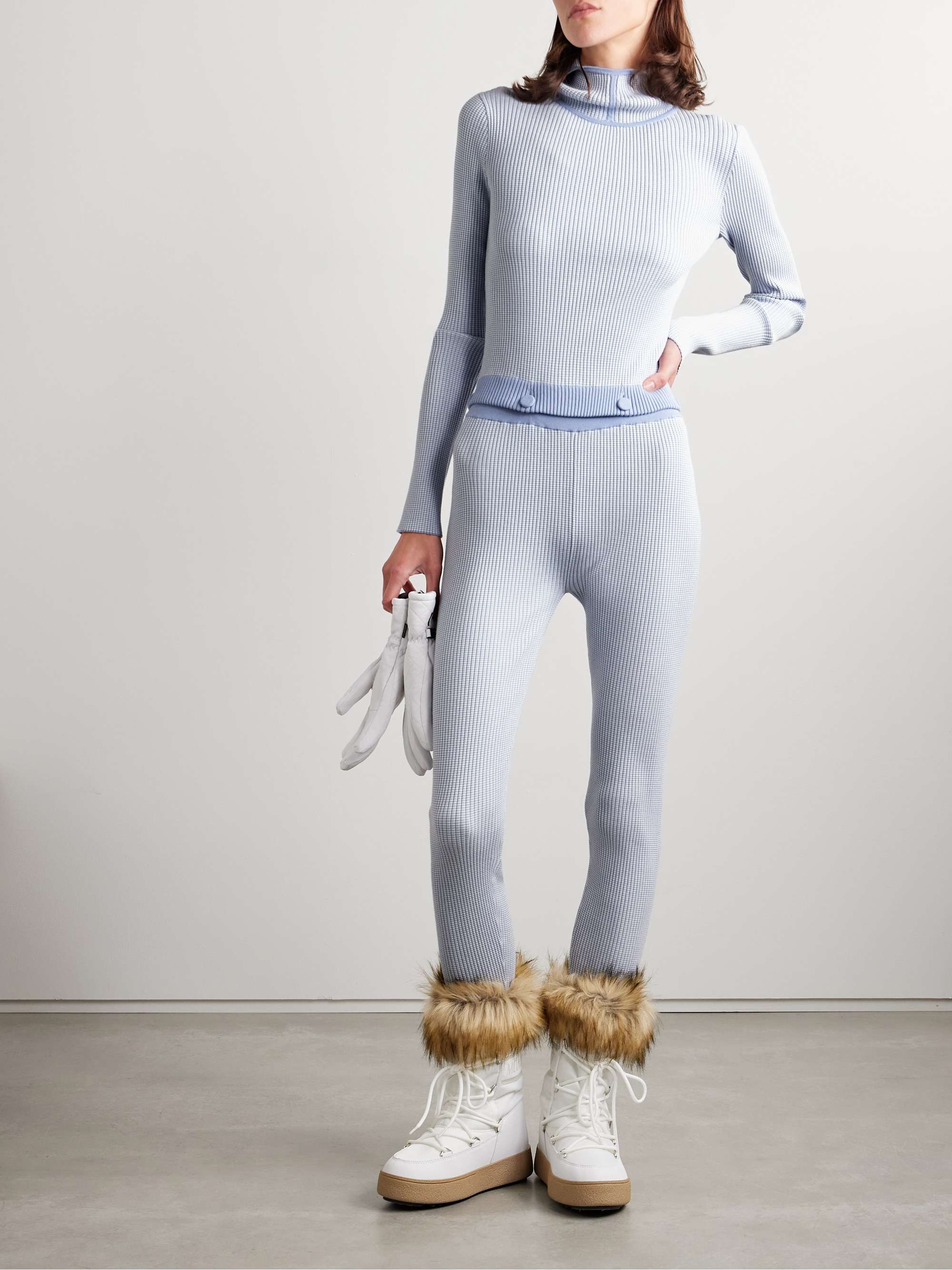 Speed Skate button-embellished striped ribbed merino wool-blend stirrup leggings view