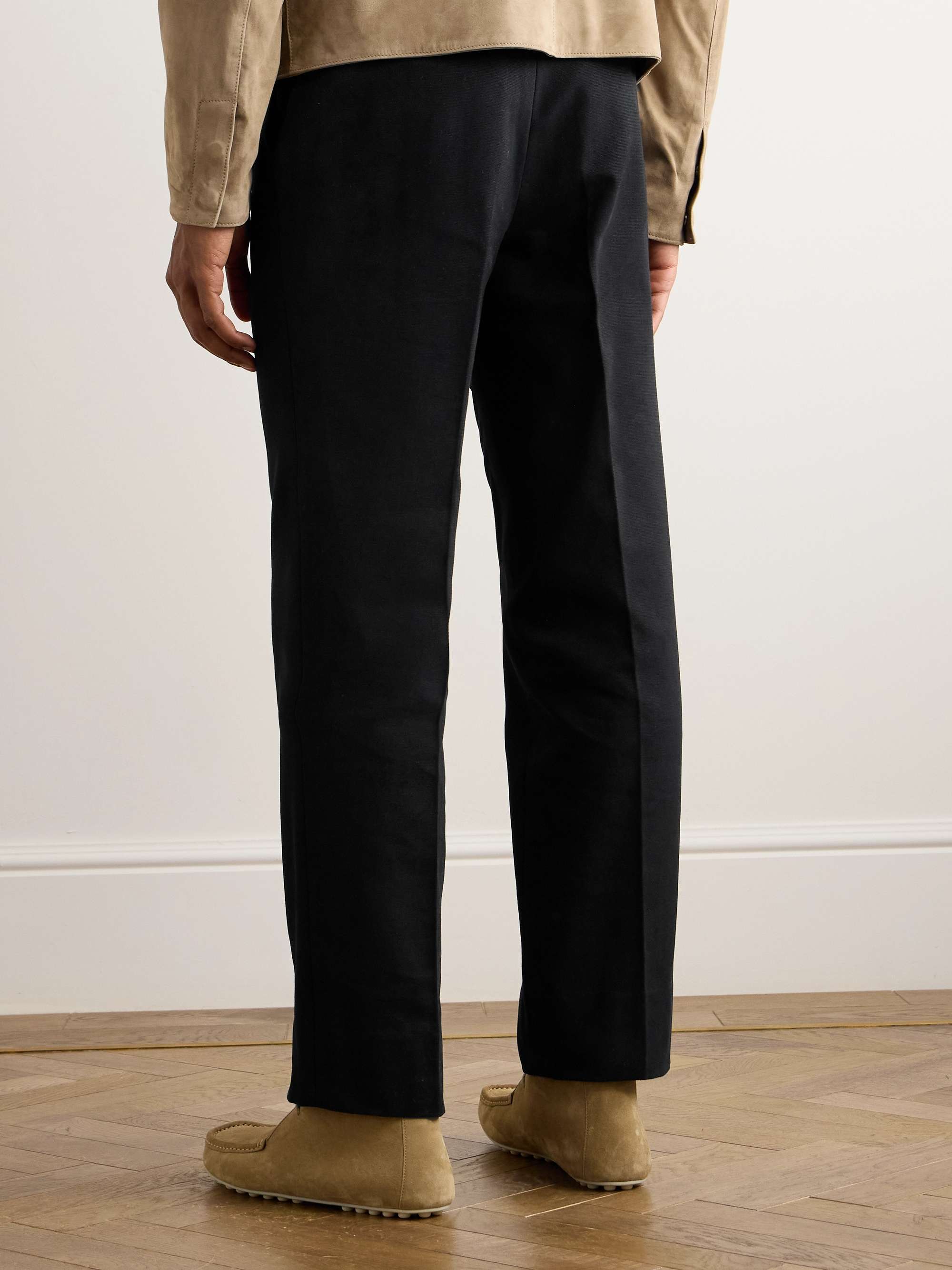 Tapered Pleated Cotton-Canvas Trousers view