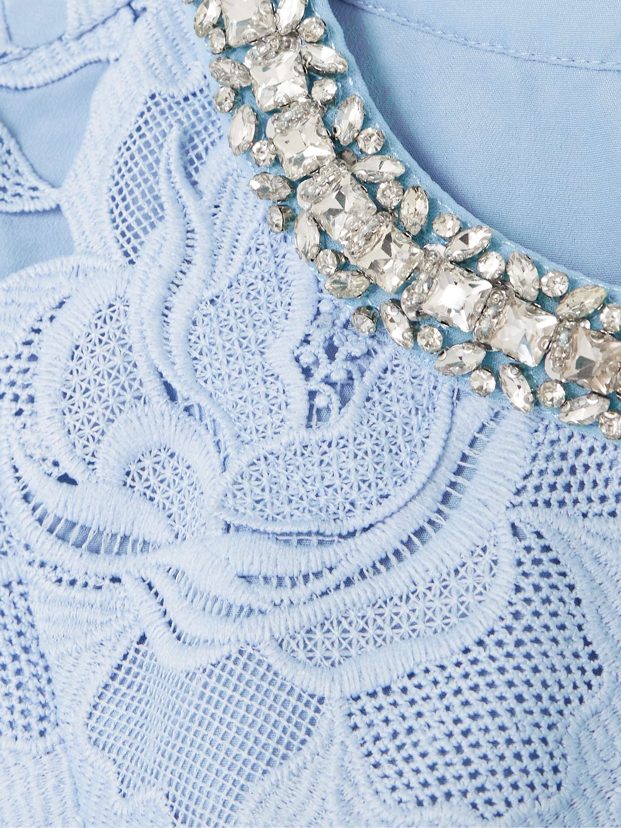 Crystal-embellished pleated guipure lace mini dress view