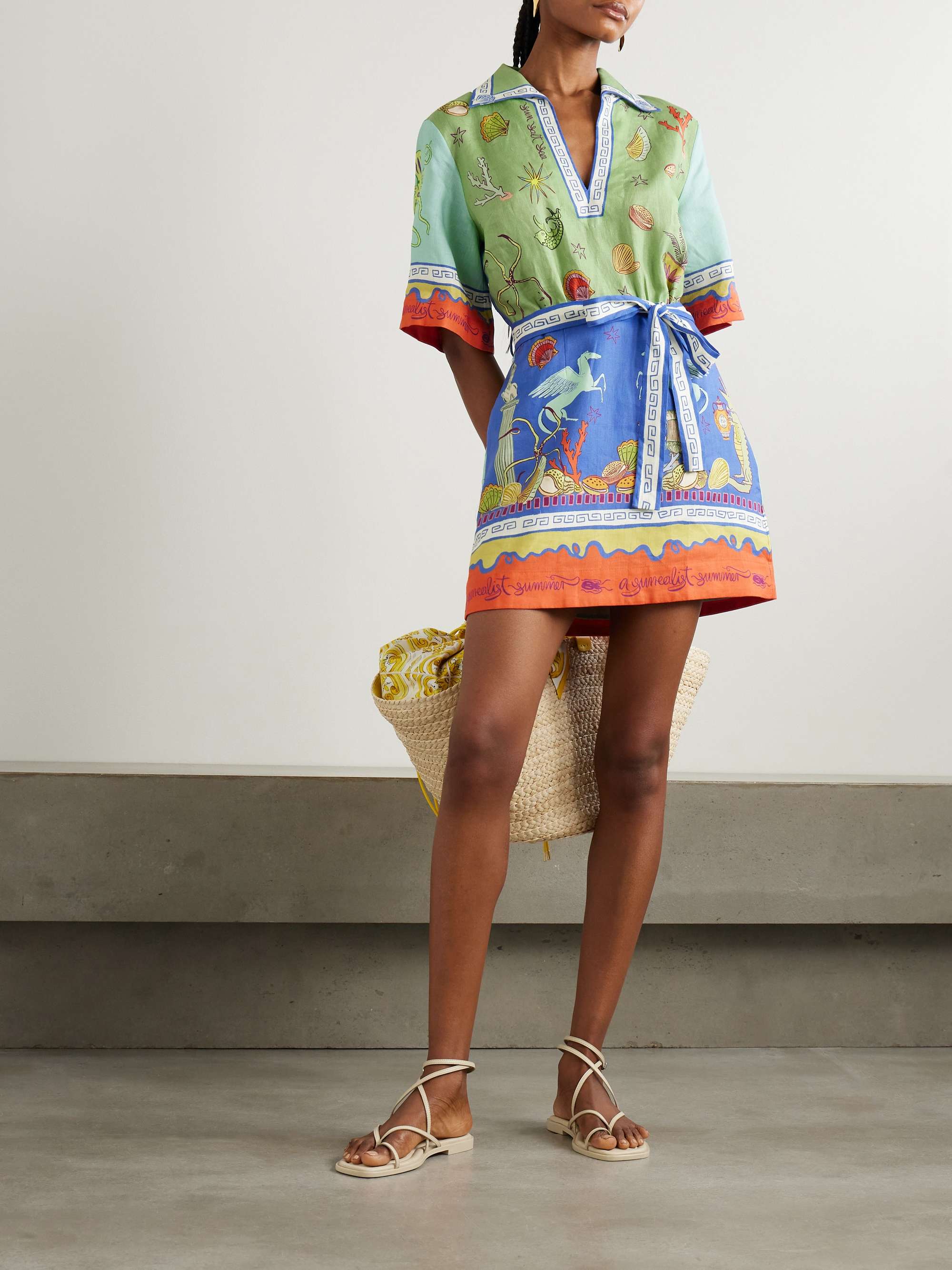 +  Sam Pauletto Surrealist Summer belted printed linen mini dress view