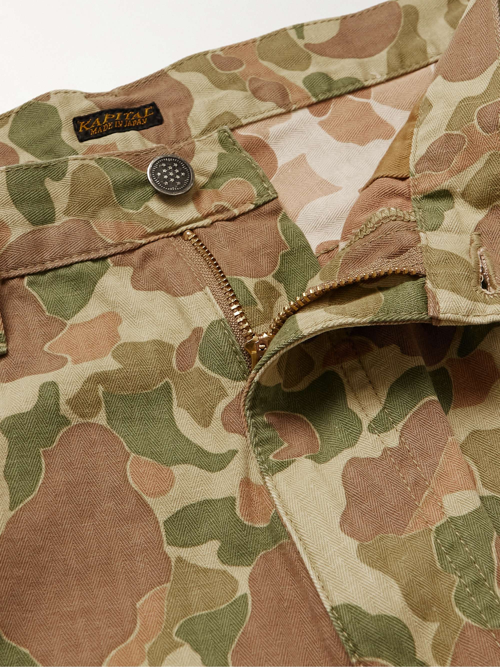 Port Straight-Leg Camouflage-Print Herringbone Cotton Trousers view