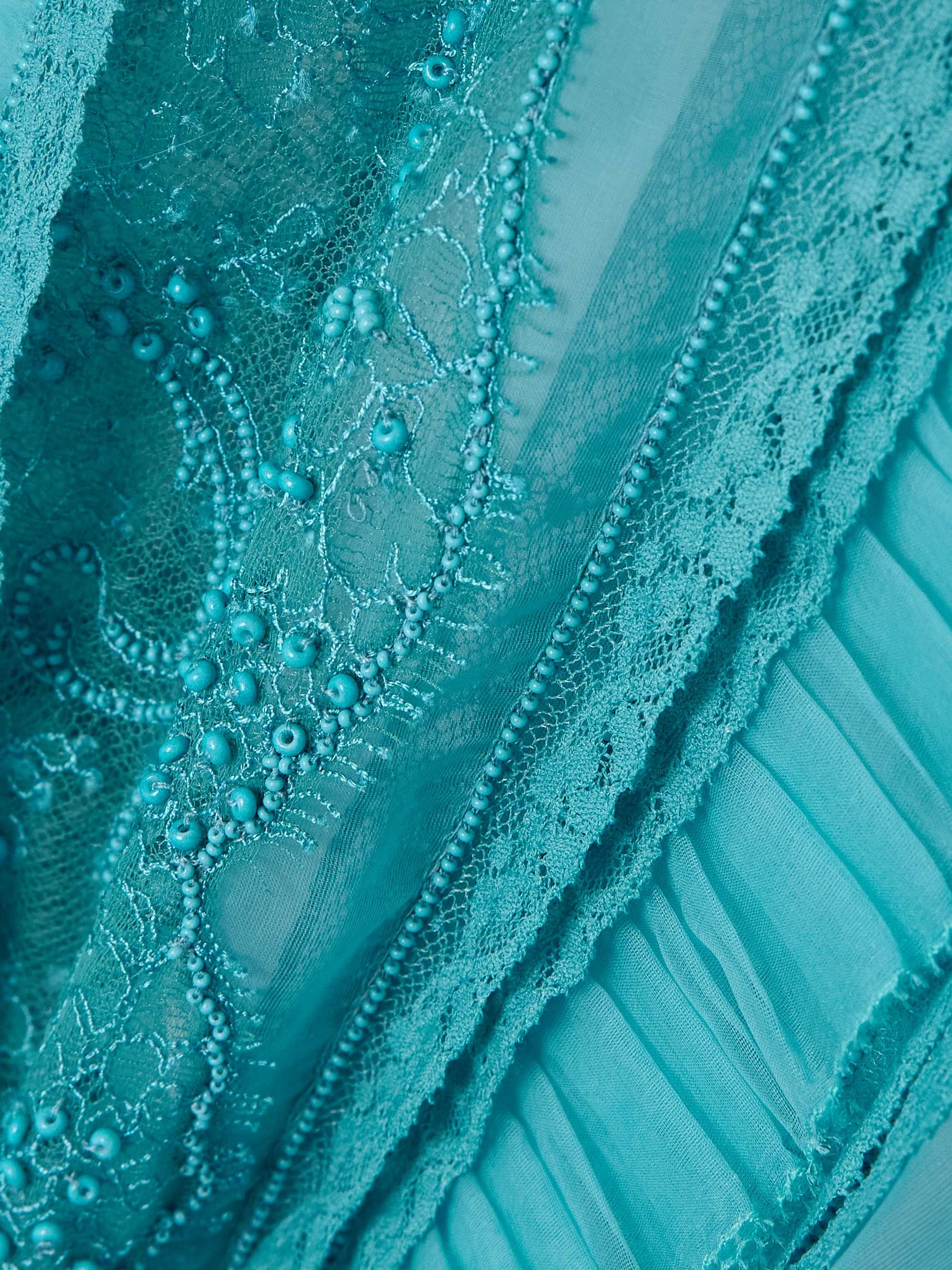 Pleated ruffled bead-embellished lace-trimmed silk-organza shirt view