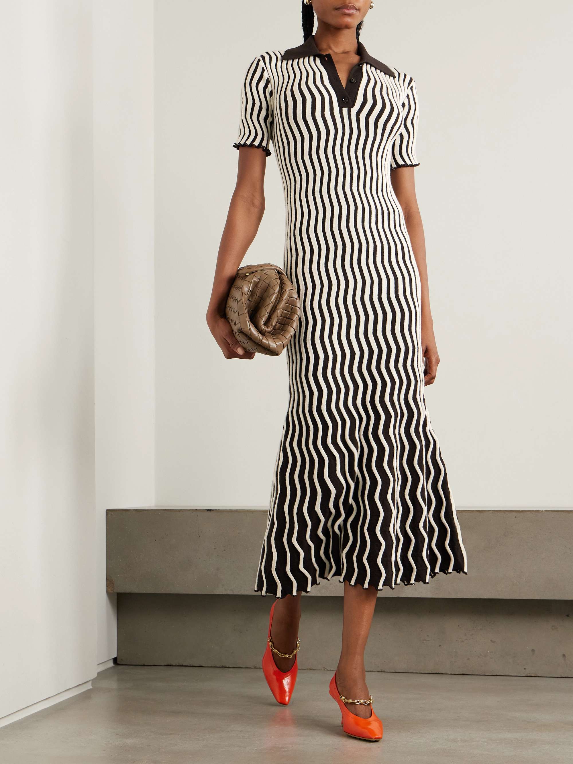 Striped ribbed wool midi dress view