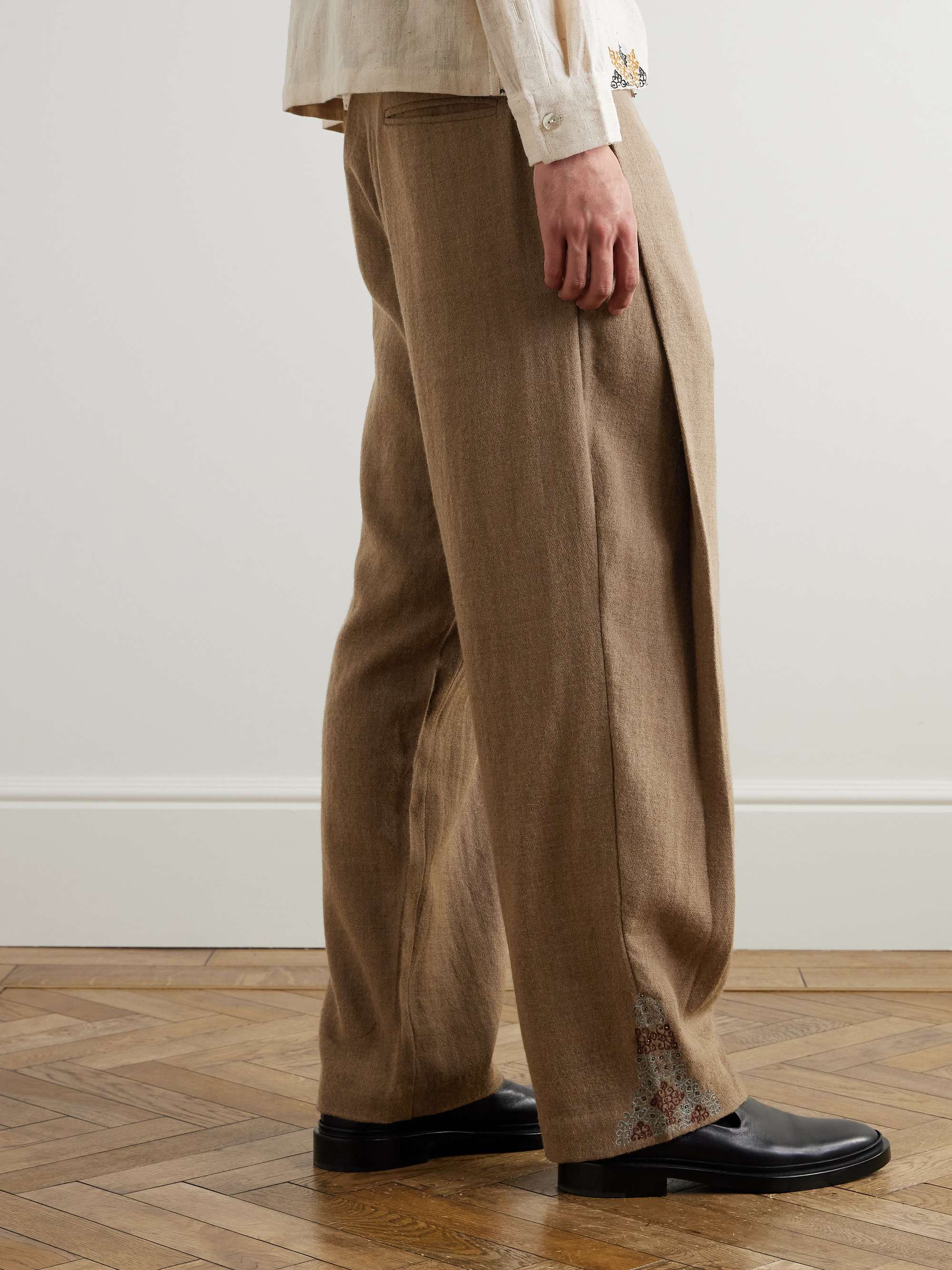 Straight-Leg Embellished Wool Trousers view