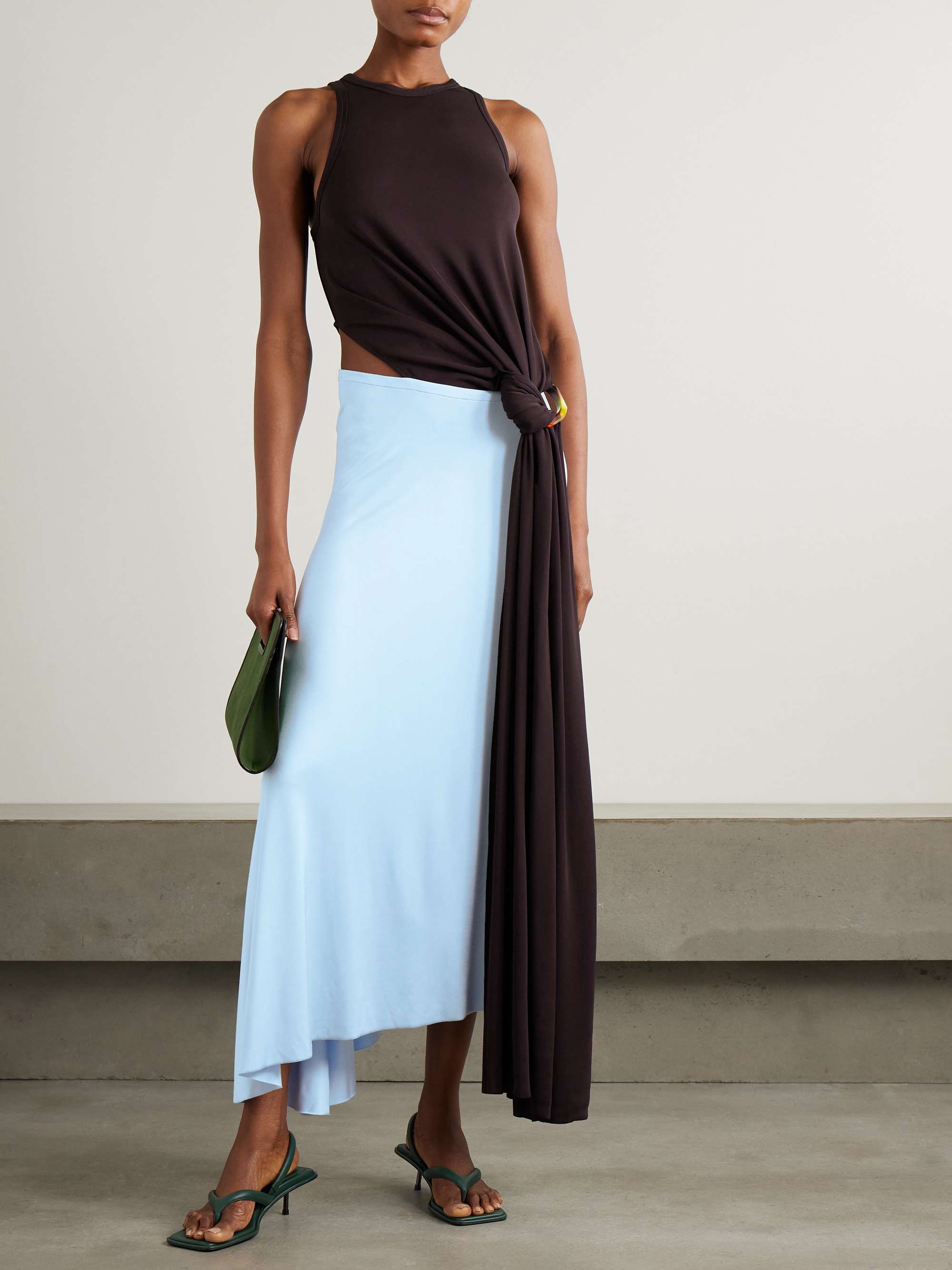 Embellished two-tone cutout jersey midi dress view
