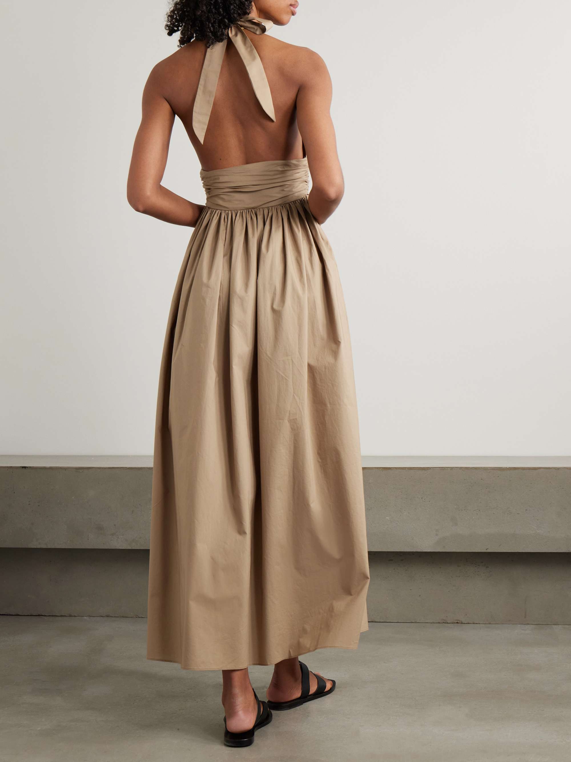 Gathered organic cotton-poplin halterneck maxi dress view