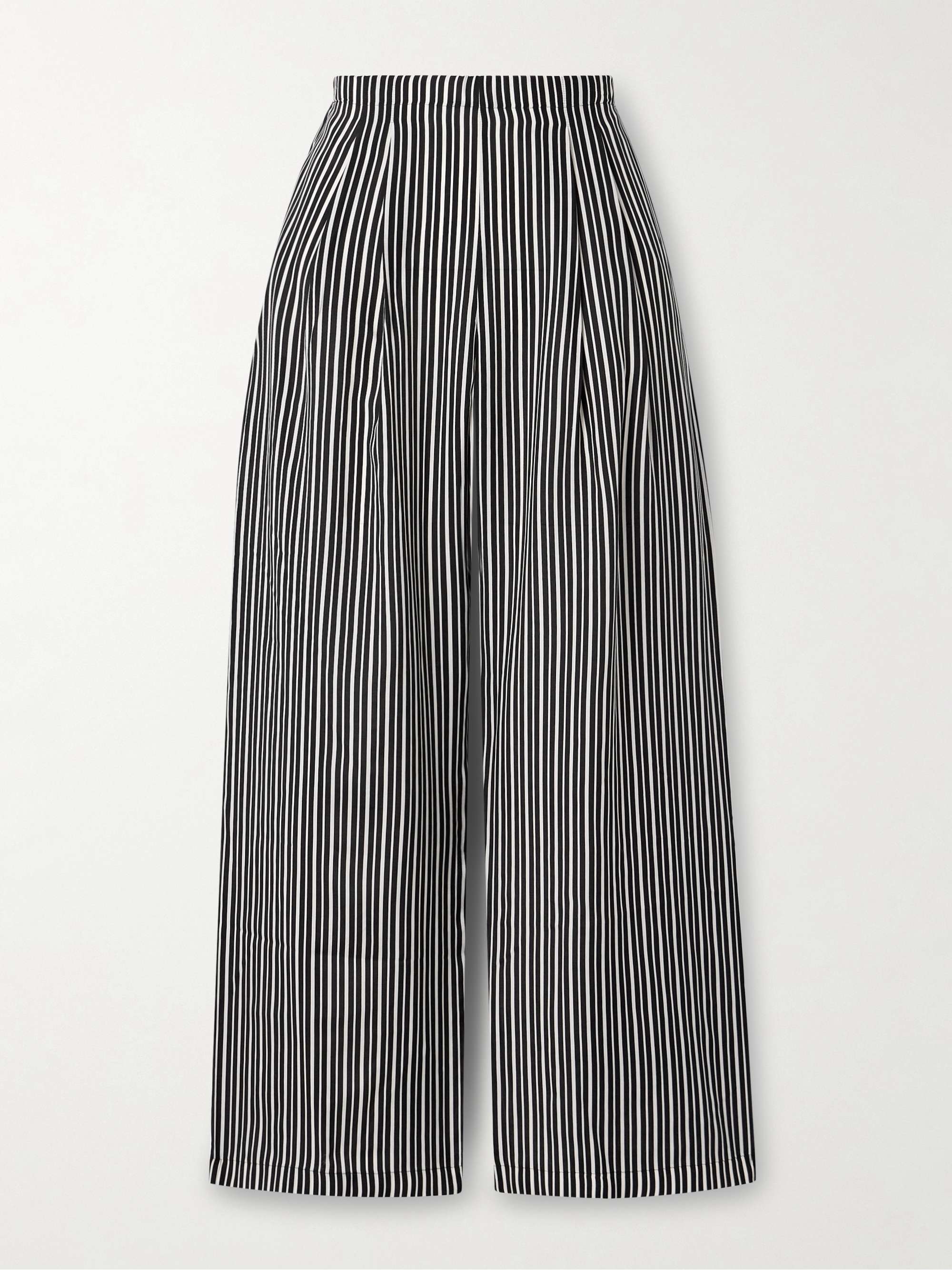 Pleated striped recycled-crepe de chine straight-leg pants hero visual