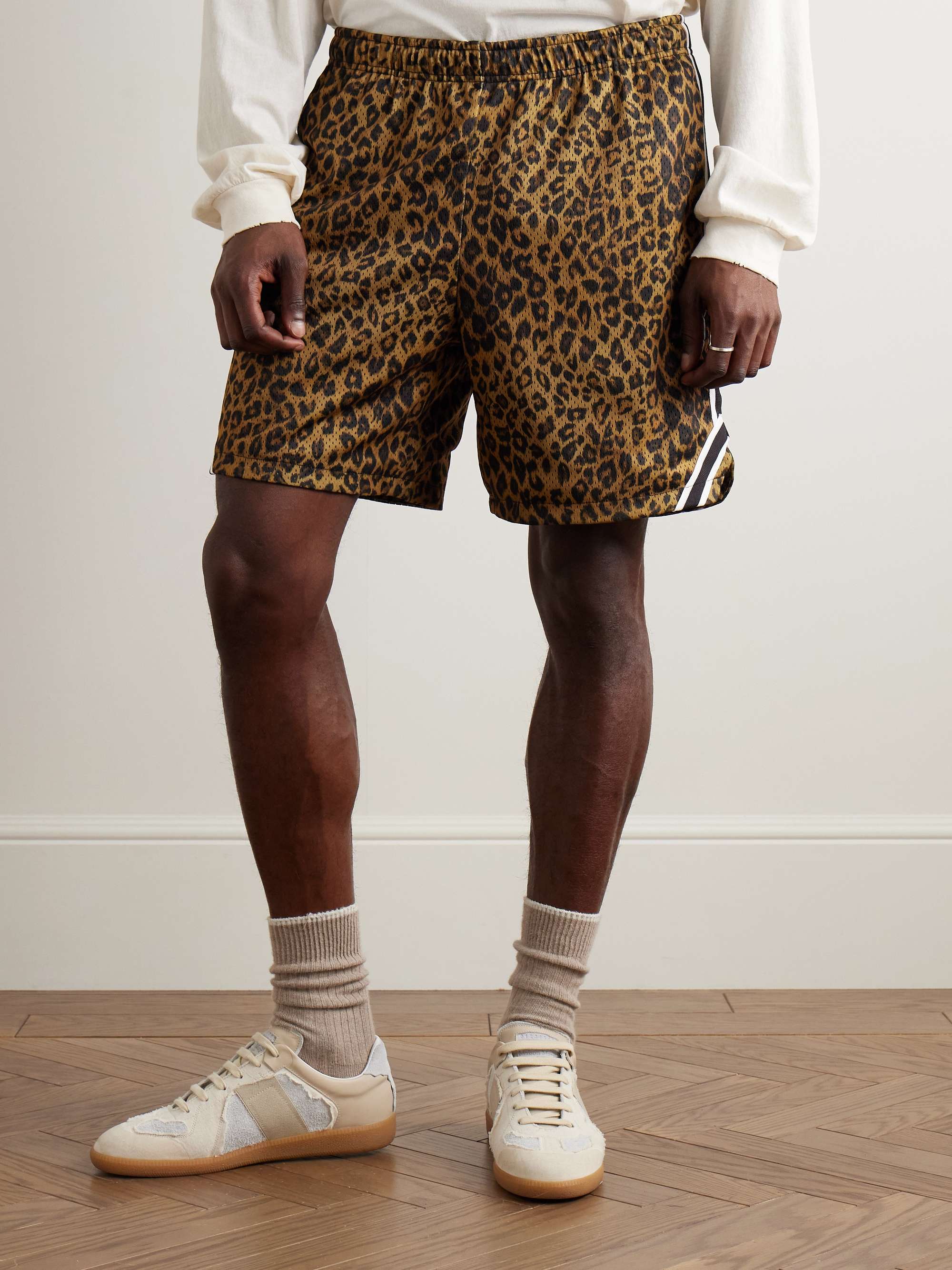 Rivalry Straight-Leg Webbing-Trimmed Leopard-Print Mesh Shorts view